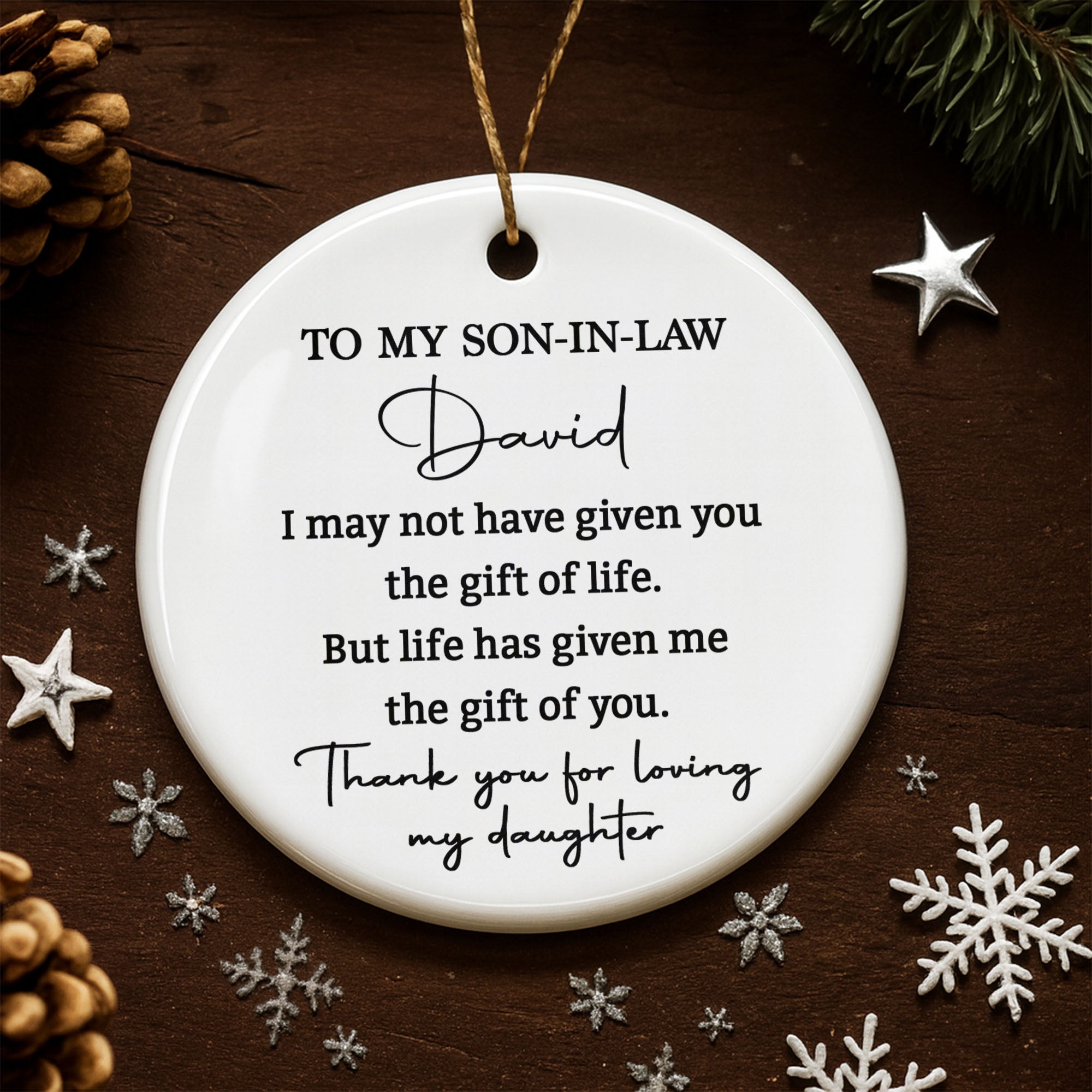 Personalized Ceramic Ornament Gift for Son-In-Law | Custom Name Ceramic Ornament GradoCreations