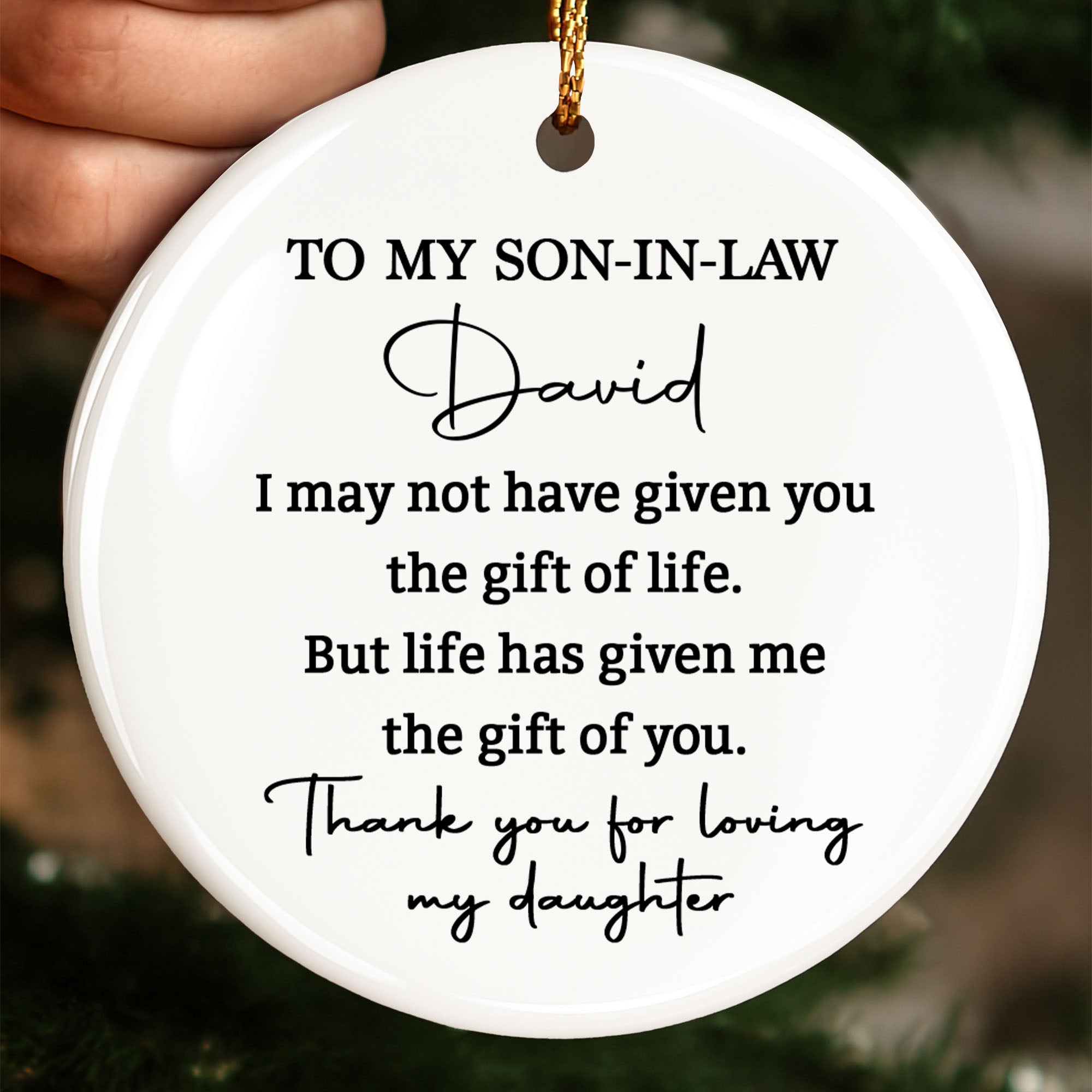 Personalized Ceramic Ornament Gift for Son-In-Law | Custom Name Ceramic Ornament GradoCreations