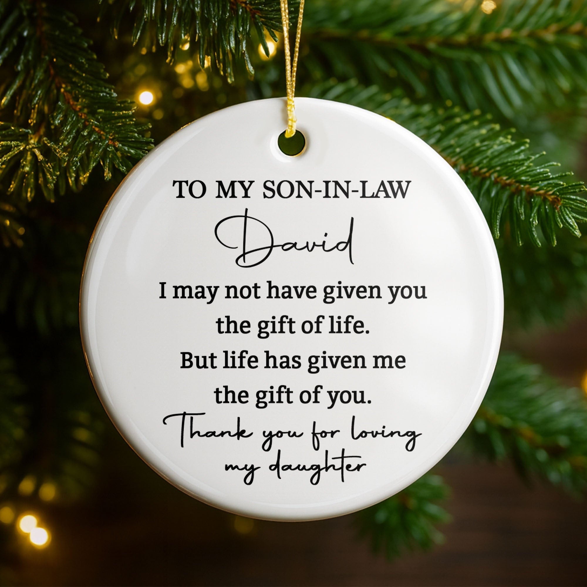 Personalized Ceramic Ornament Gift for Son-In-Law | Custom Name Ceramic Ornament GradoCreations