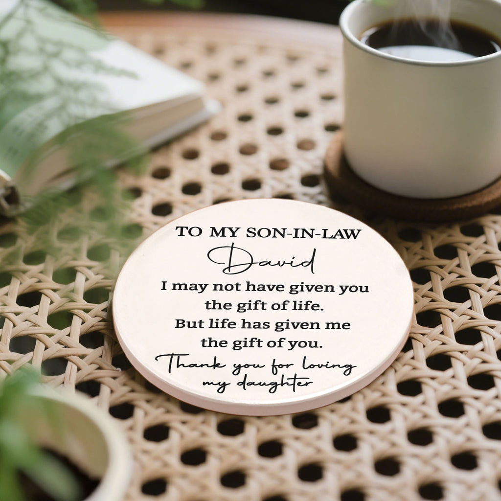Personalized Ceramic Coaster Custom Name Gift for Son-in-Law Ceramic Coaster GradoCreations