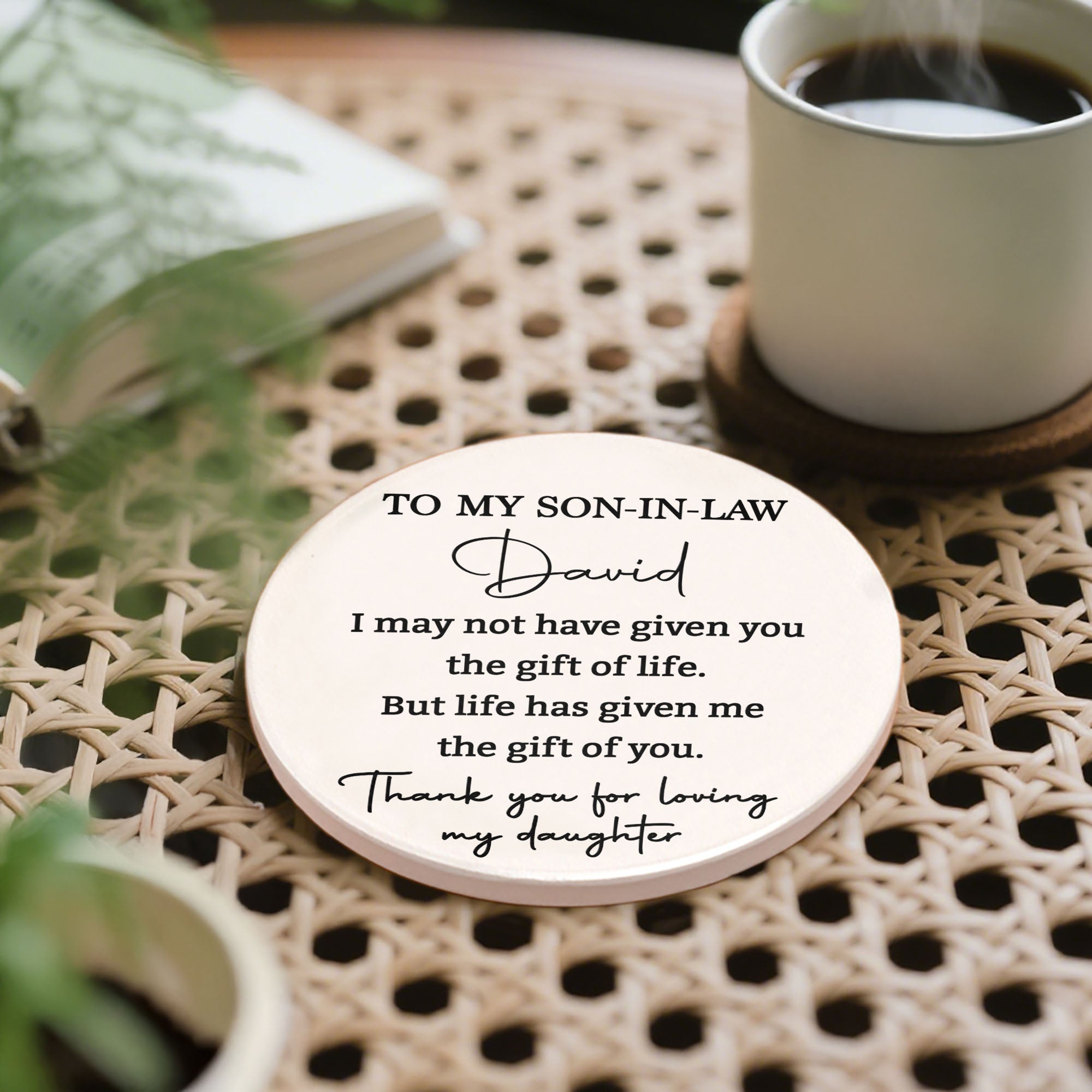 Personalized Ceramic Coaster Custom Name Gift for Son-in-Law Ceramic Coaster GradoCreations