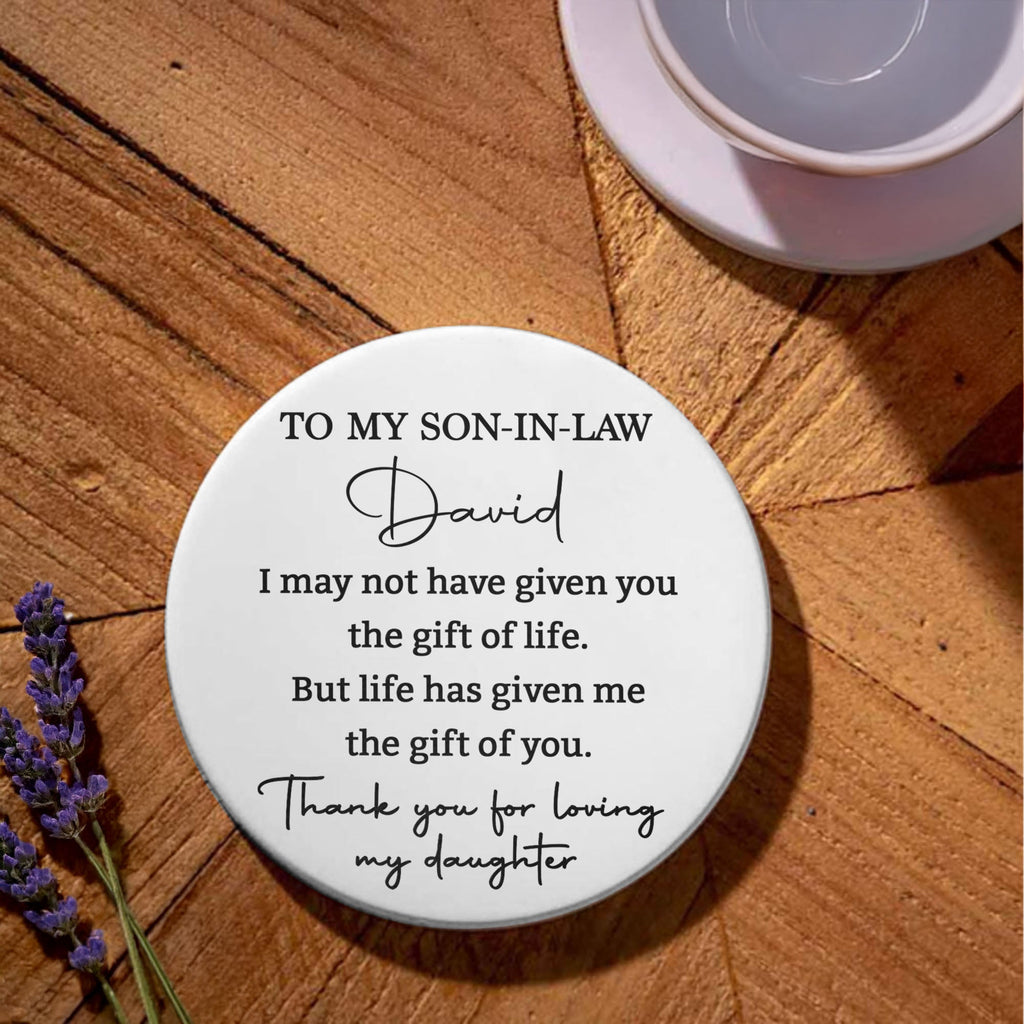 Personalized Ceramic Coaster Custom Name Gift for Son-in-Law Ceramic Coaster GradoCreations