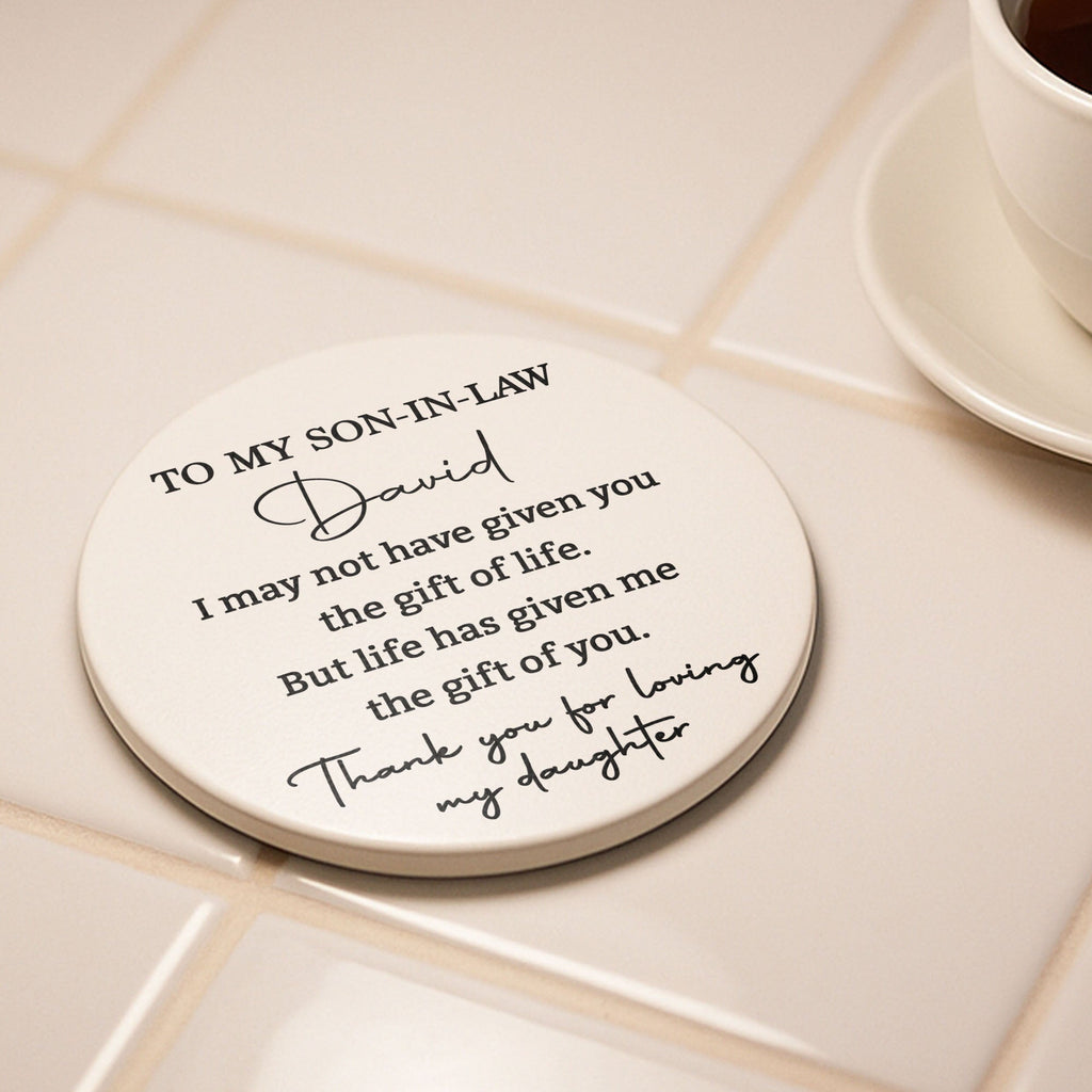 Personalized Ceramic Coaster Custom Name Gift for Son-in-Law Ceramic Coaster GradoCreations