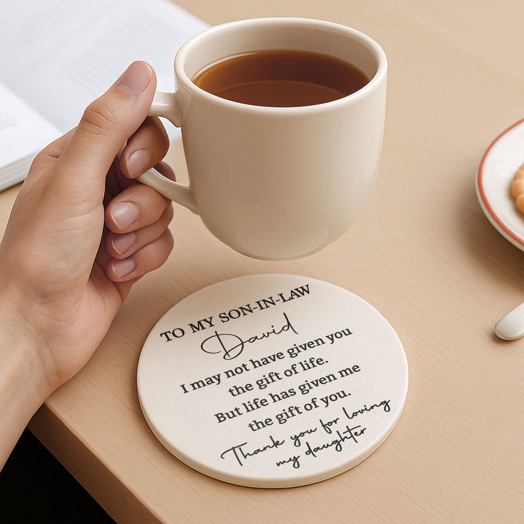 Personalized Ceramic Coaster Custom Name Gift for Son-in-Law Ceramic Coaster GradoCreations