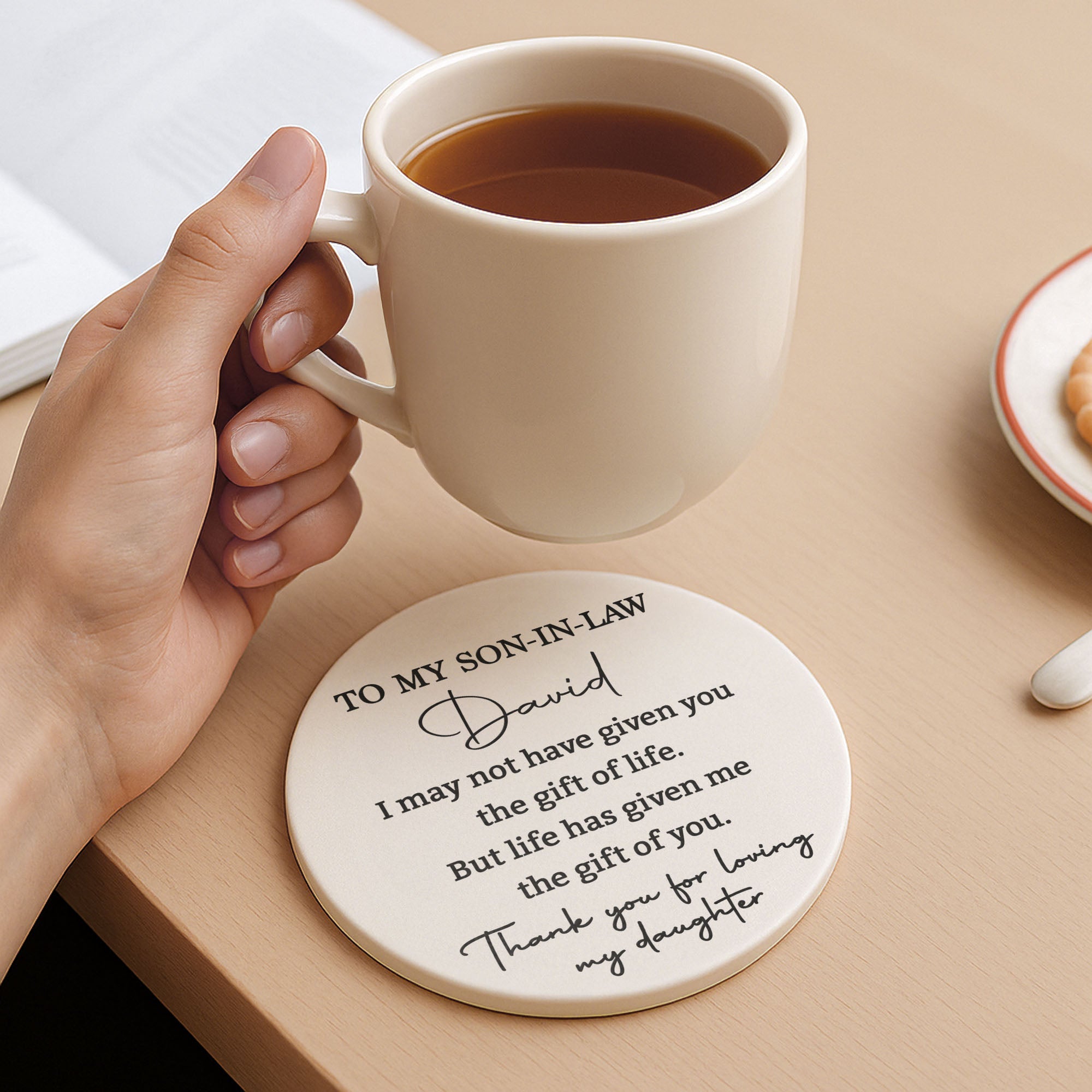 Personalized Ceramic Coaster Custom Name Gift for Son-in-Law Ceramic Coaster GradoCreations