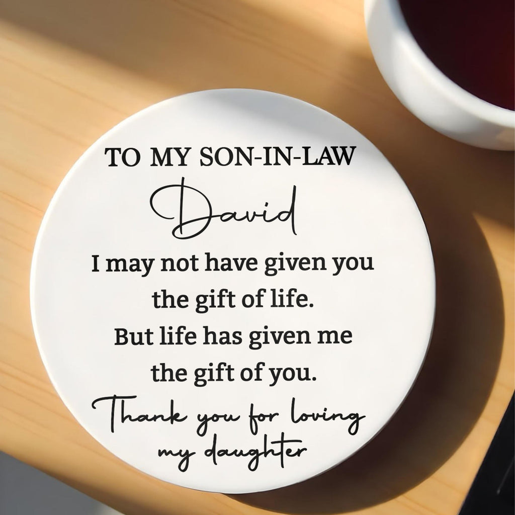 Personalized Ceramic Coaster Custom Name Gift for Son-in-Law Ceramic Coaster GradoCreations