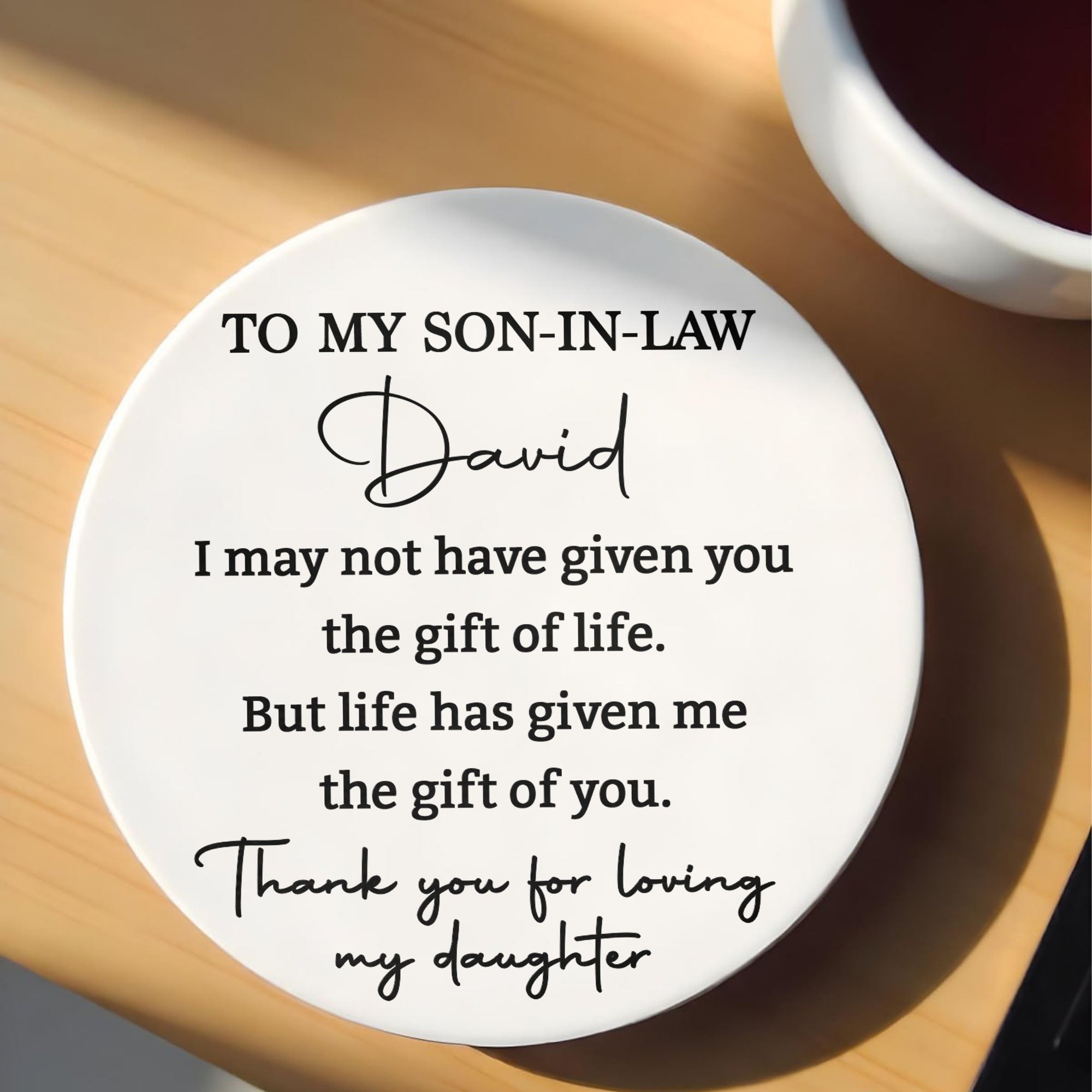 Personalized Ceramic Coaster Custom Name Gift for Son-in-Law Ceramic Coaster GradoCreations