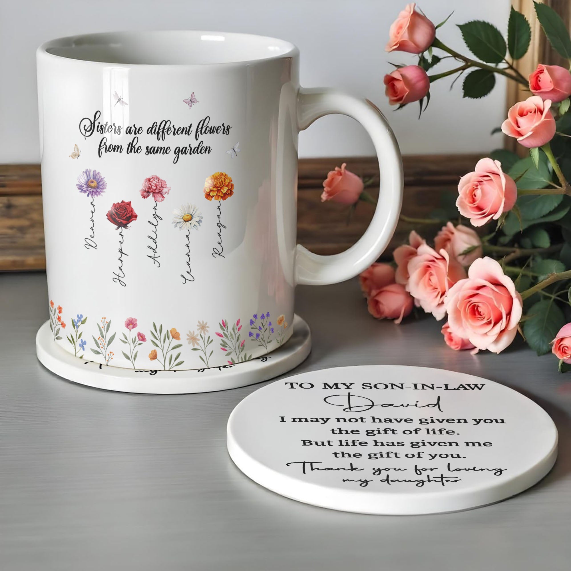 Personalized Ceramic Coaster Custom Name Gift for Son-in-Law Ceramic Coaster GradoCreations