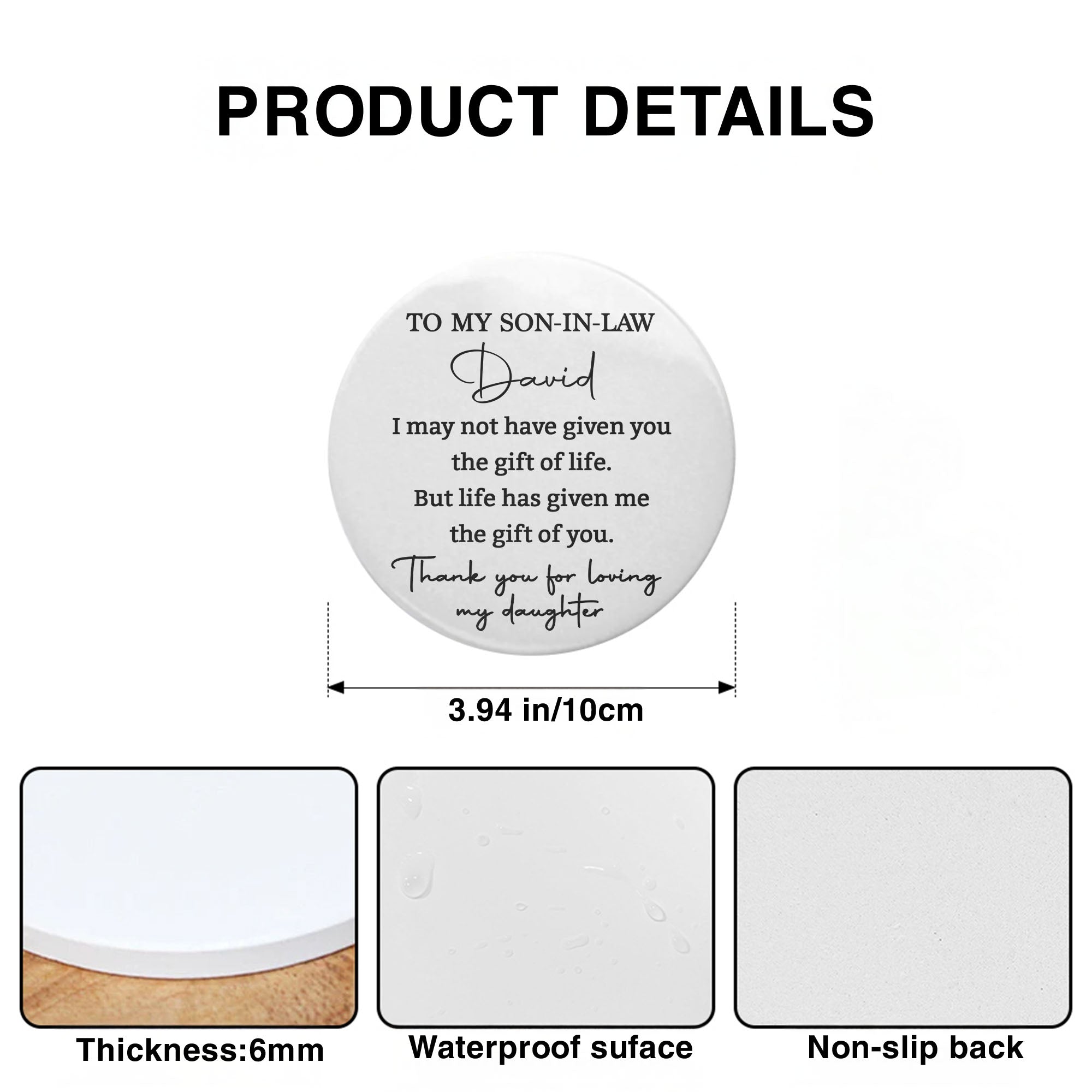 Personalized Ceramic Coaster Custom Name Gift for Son-in-Law Ceramic Coaster GradoCreations