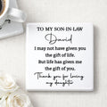 Personalized Ceramic Coaster Custom Gift for Son-In-Law Square Ceramic Coaster GradoCreations