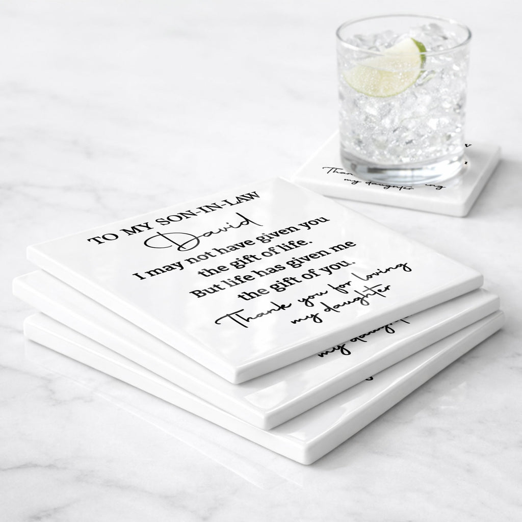 Personalized Ceramic Coaster Custom Gift for Son-In-Law Square Ceramic Coaster GradoCreations
