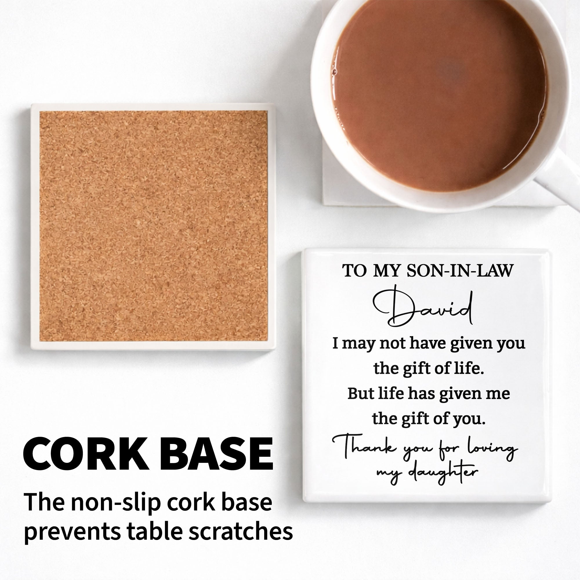 Personalized Ceramic Coaster Custom Gift for Son-In-Law Square Ceramic Coaster GradoCreations