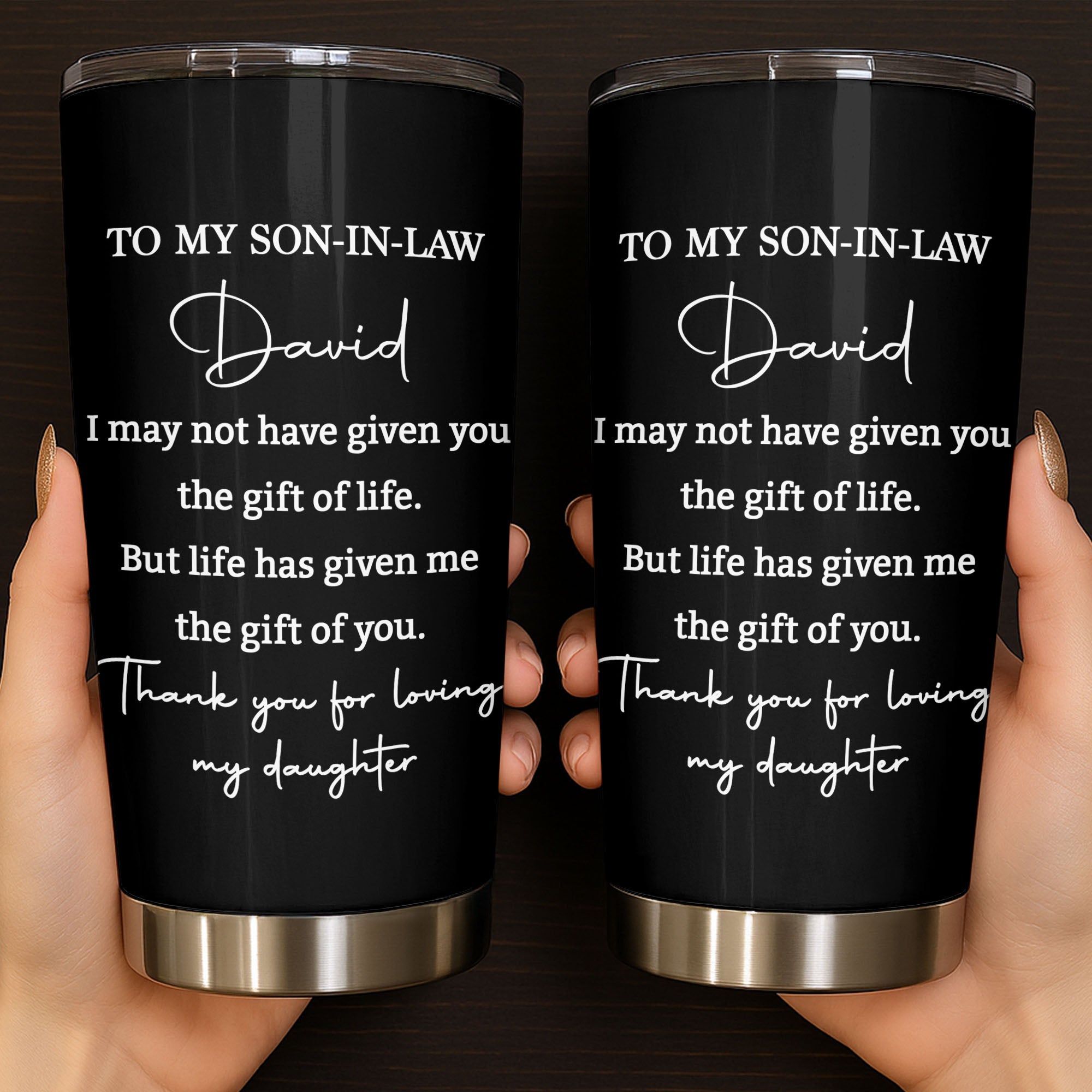 Personalized Stainless Steel Tumbler Custom Drink Gift for Son-in-Law