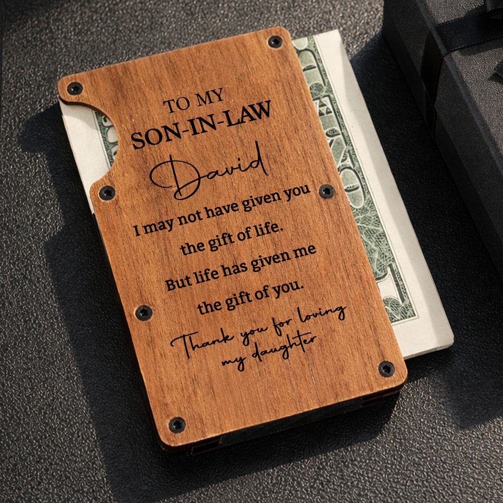 Personalized Walnut Card Holder Custom Engraved Gift for Son-in-Law Wooden Card Holder GradoCreations