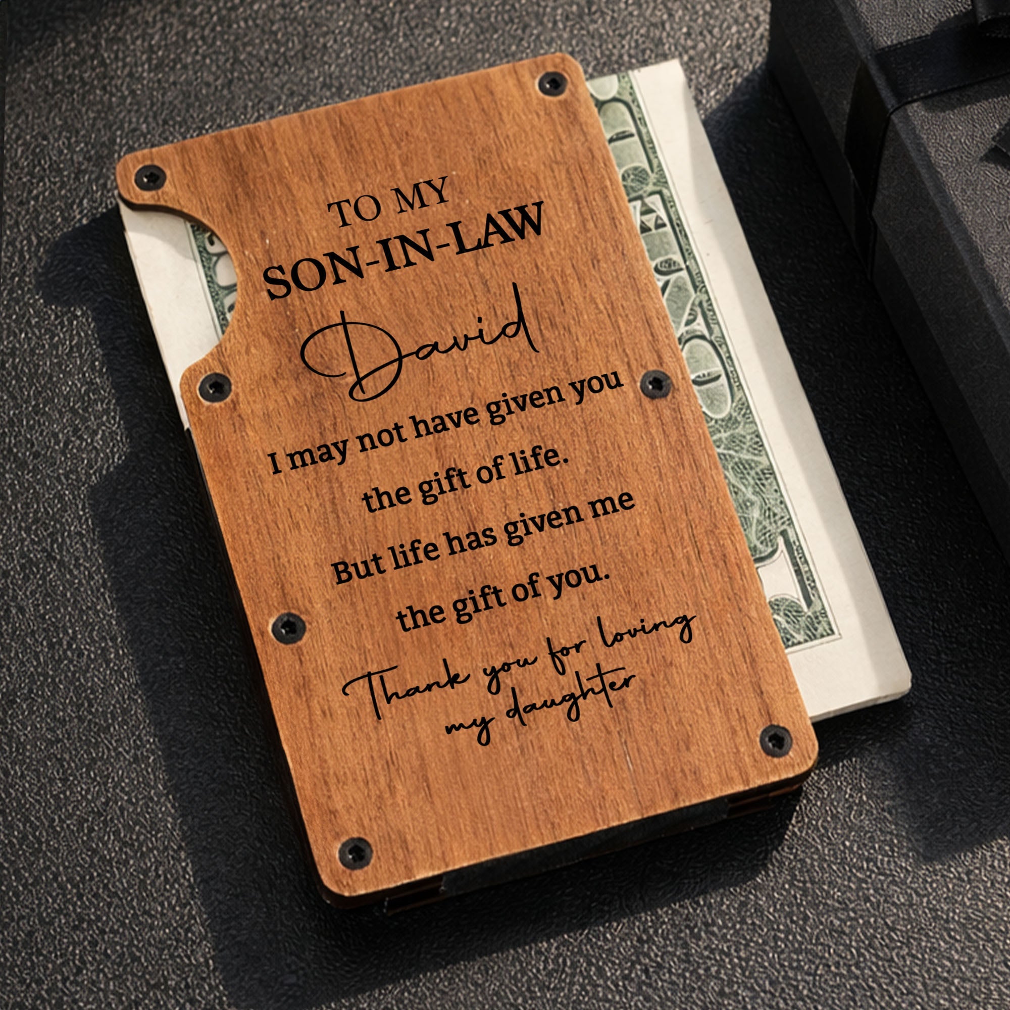 Personalized Walnut Card Holder Custom Engraved Gift for Son-in-Law Wooden Card Holder GradoCreations