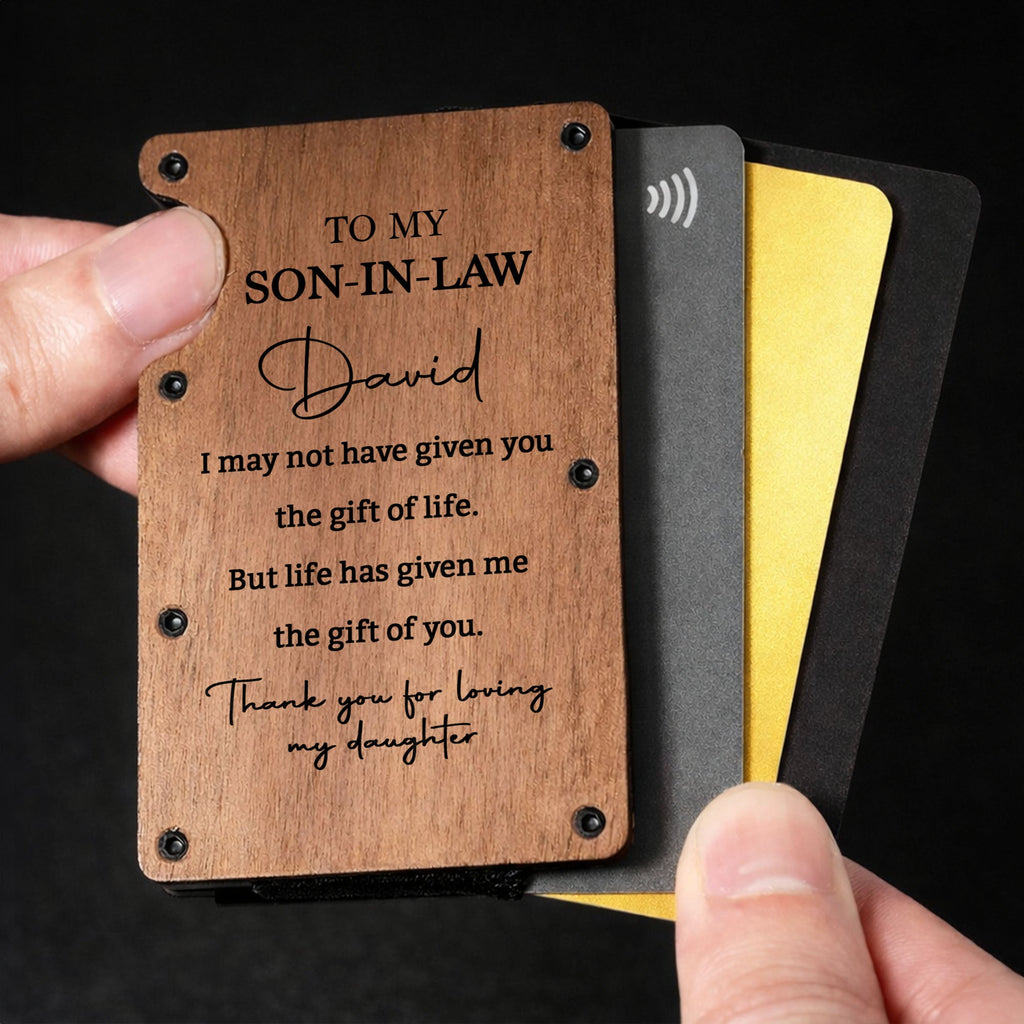 Personalized Walnut Card Holder Custom Engraved Gift for Son-in-Law Wooden Card Holder GradoCreations
