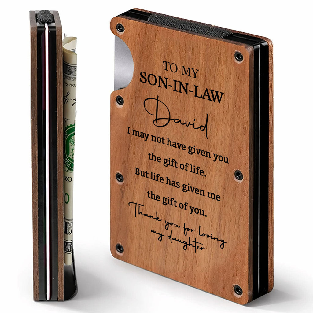 Personalized Walnut Card Holder Custom Engraved Gift for Son-in-Law Wooden Card Holder GradoCreations