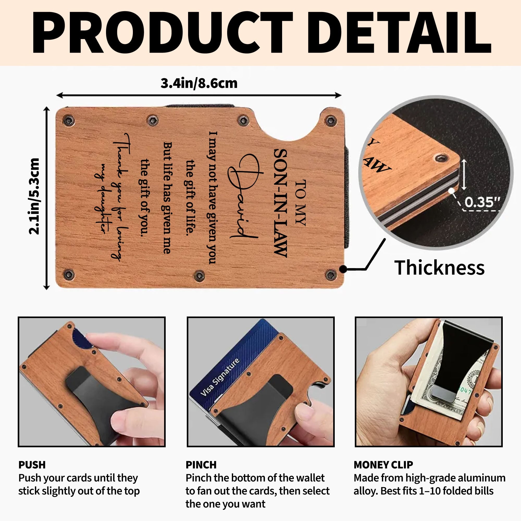 Personalized Walnut Card Holder Custom Engraved Gift for Son-in-Law Wooden Card Holder GradoCreations