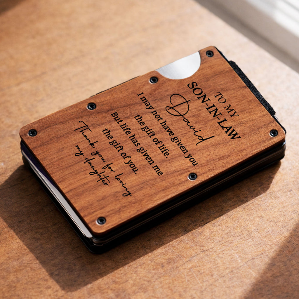 Personalized Walnut Card Holder Custom Engraved Gift for Son-in-Law Wooden Card Holder GradoCreations