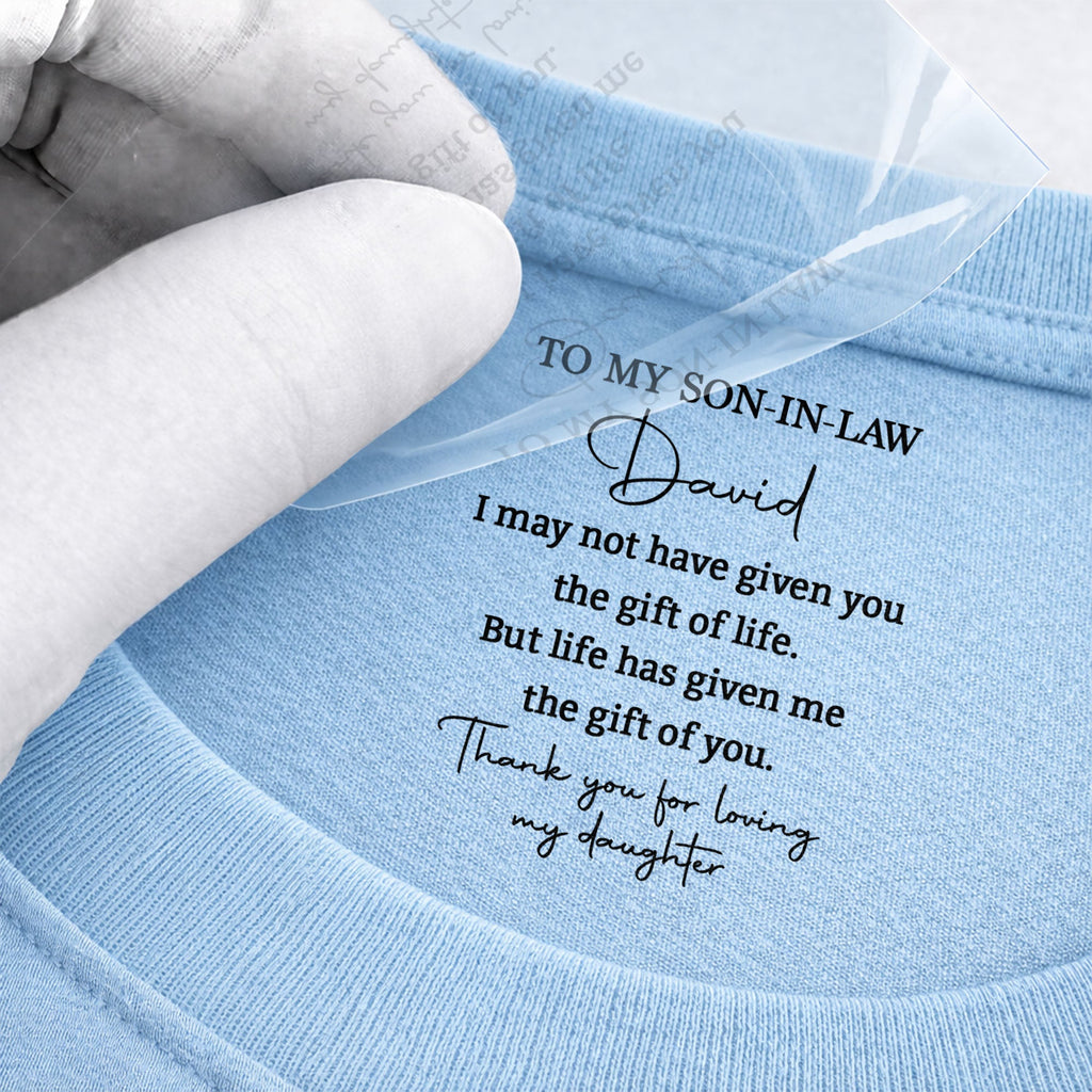 Personalized Inside Neck Print T-Shirt Gift for Son-in-Law Basic Shirt, Print inside back collar GradoCreations