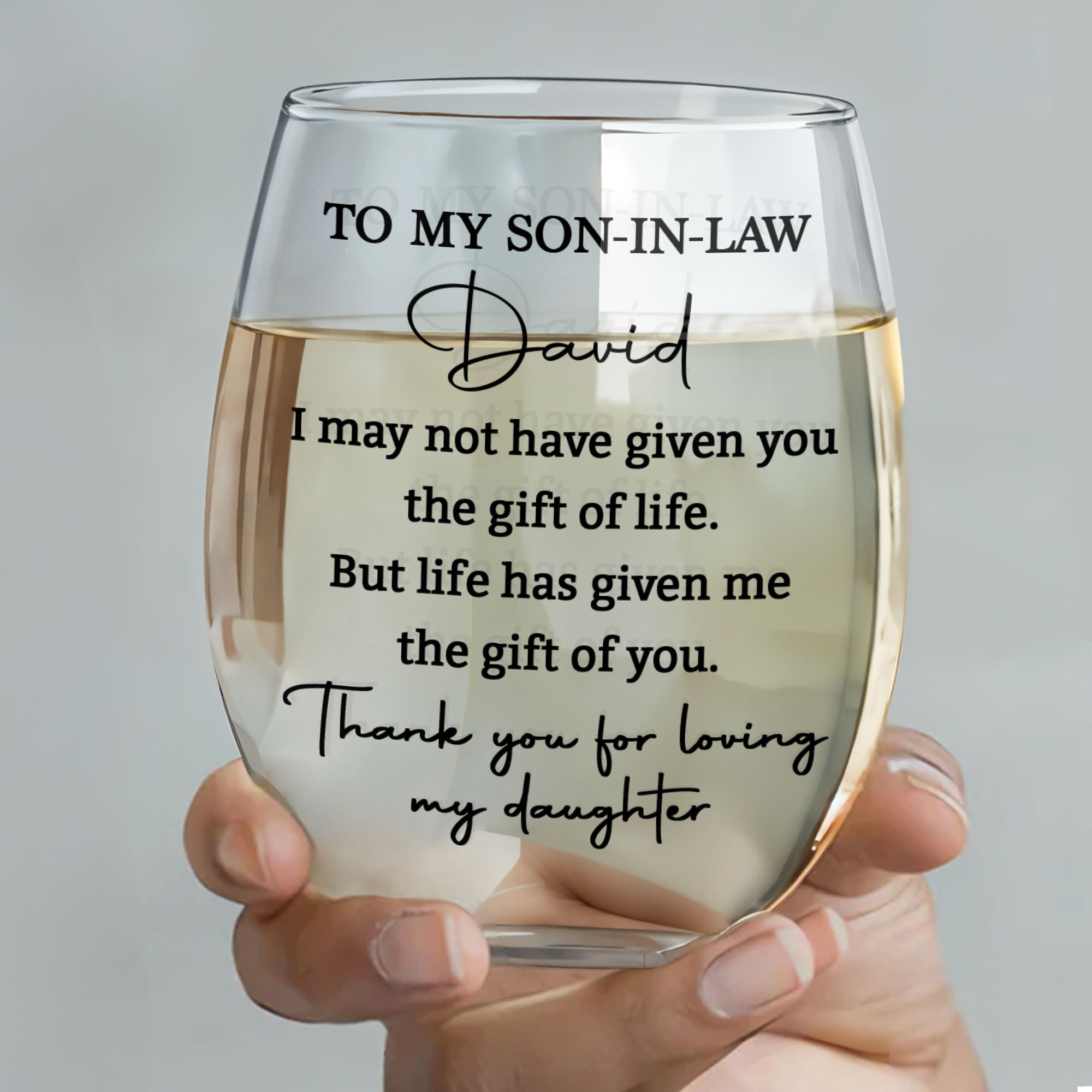 Personalized Stemless Wine Glass for Son-In-Law Gift Idea Wine Glasses GradoCreations