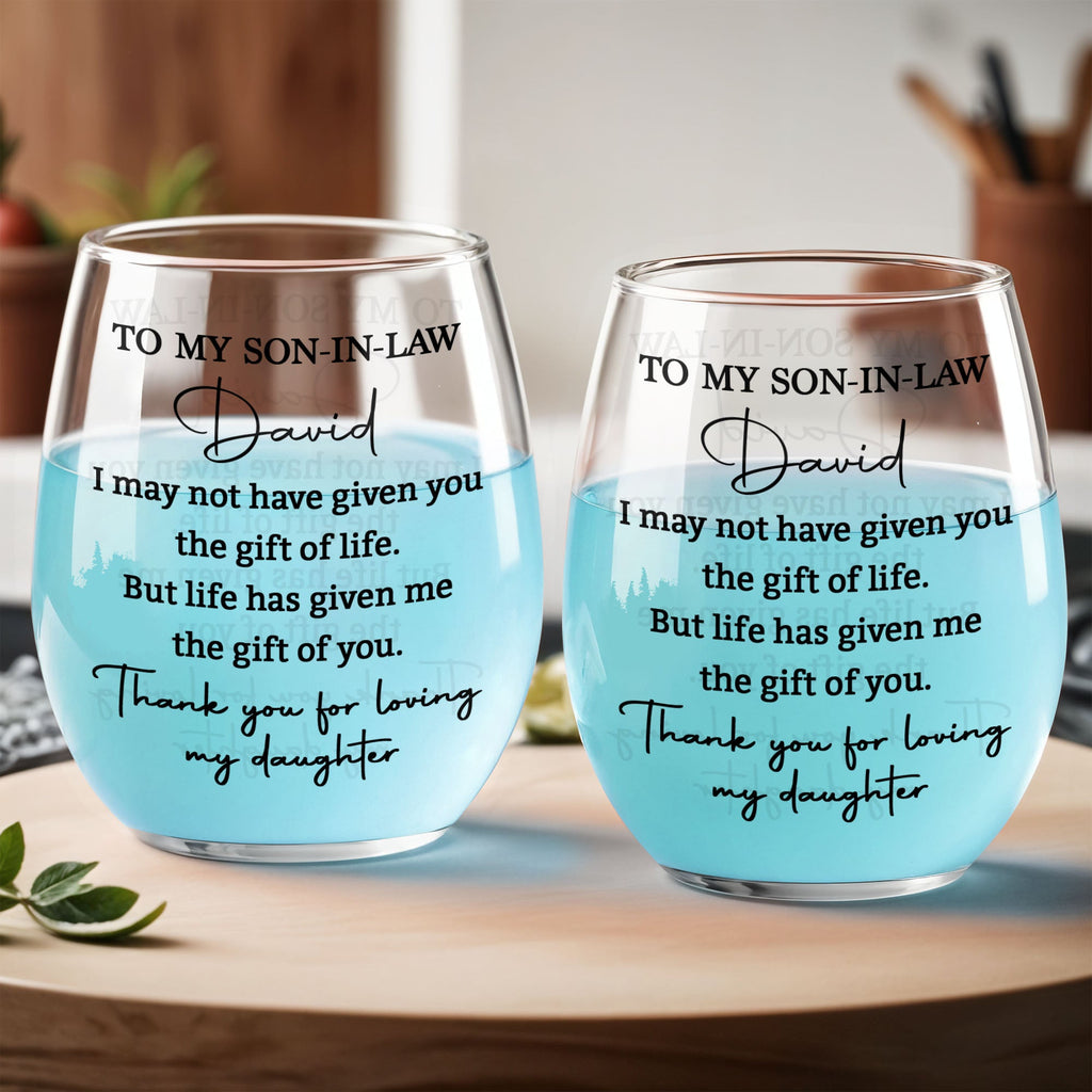 Personalized Stemless Wine Glass for Son-In-Law Gift Idea Wine Glasses GradoCreations