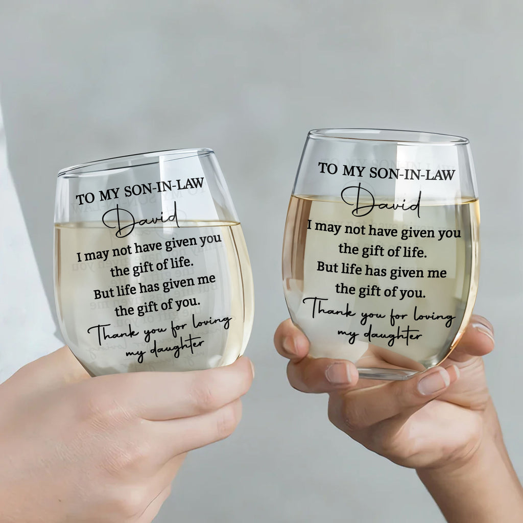 Personalized Stemless Wine Glass for Son-In-Law Gift Idea Wine Glasses GradoCreations