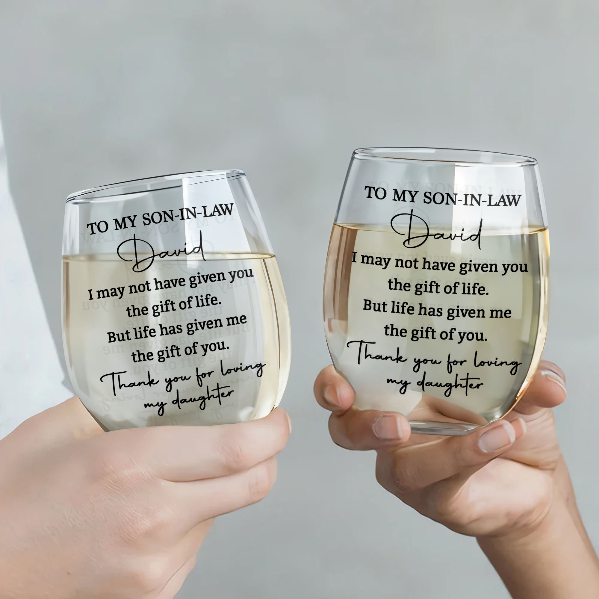 Personalized Stemless Wine Glass for Son-In-Law Gift Idea Wine Glasses GradoCreations
