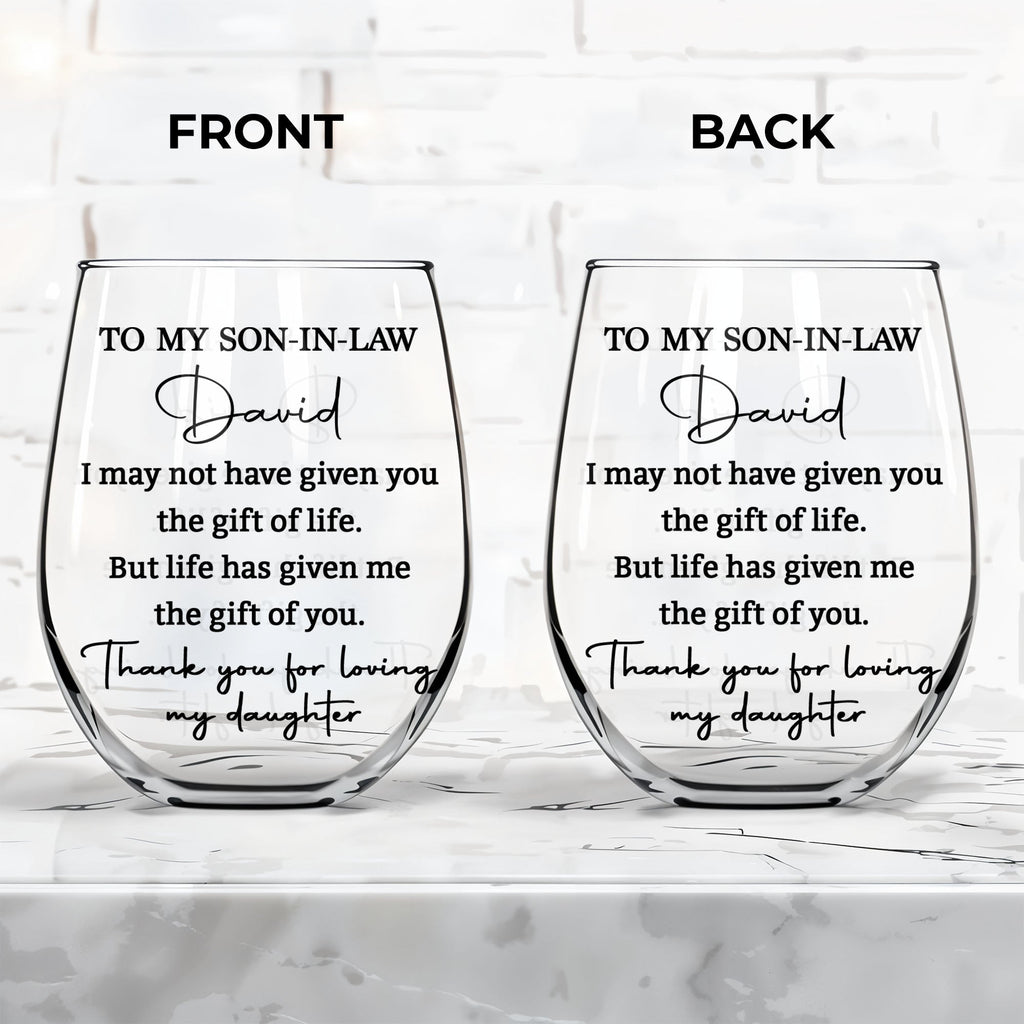 Personalized Stemless Wine Glass for Son-In-Law Gift Idea Wine Glasses GradoCreations