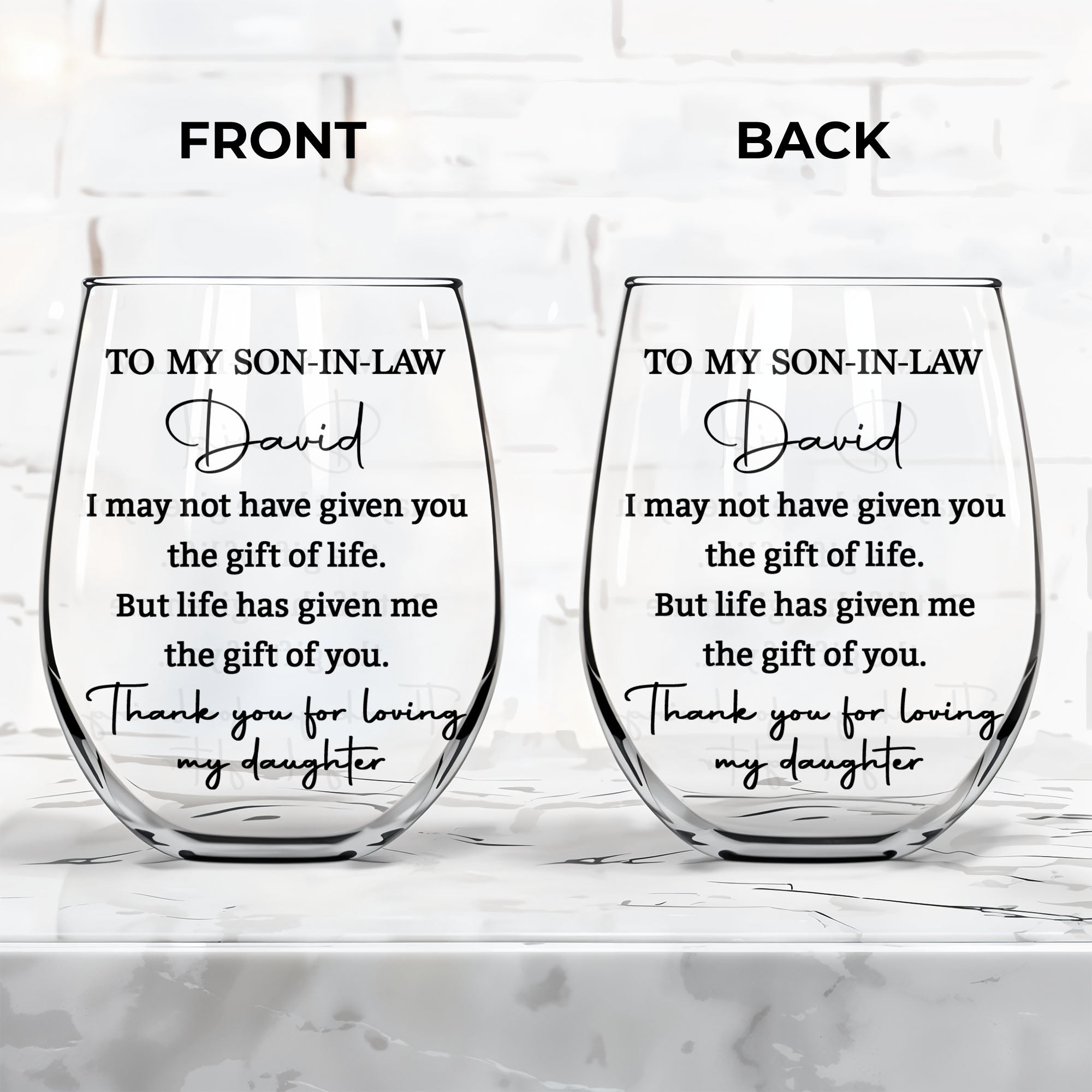 Personalized Stemless Wine Glass for Son-In-Law Gift Idea Wine Glasses GradoCreations