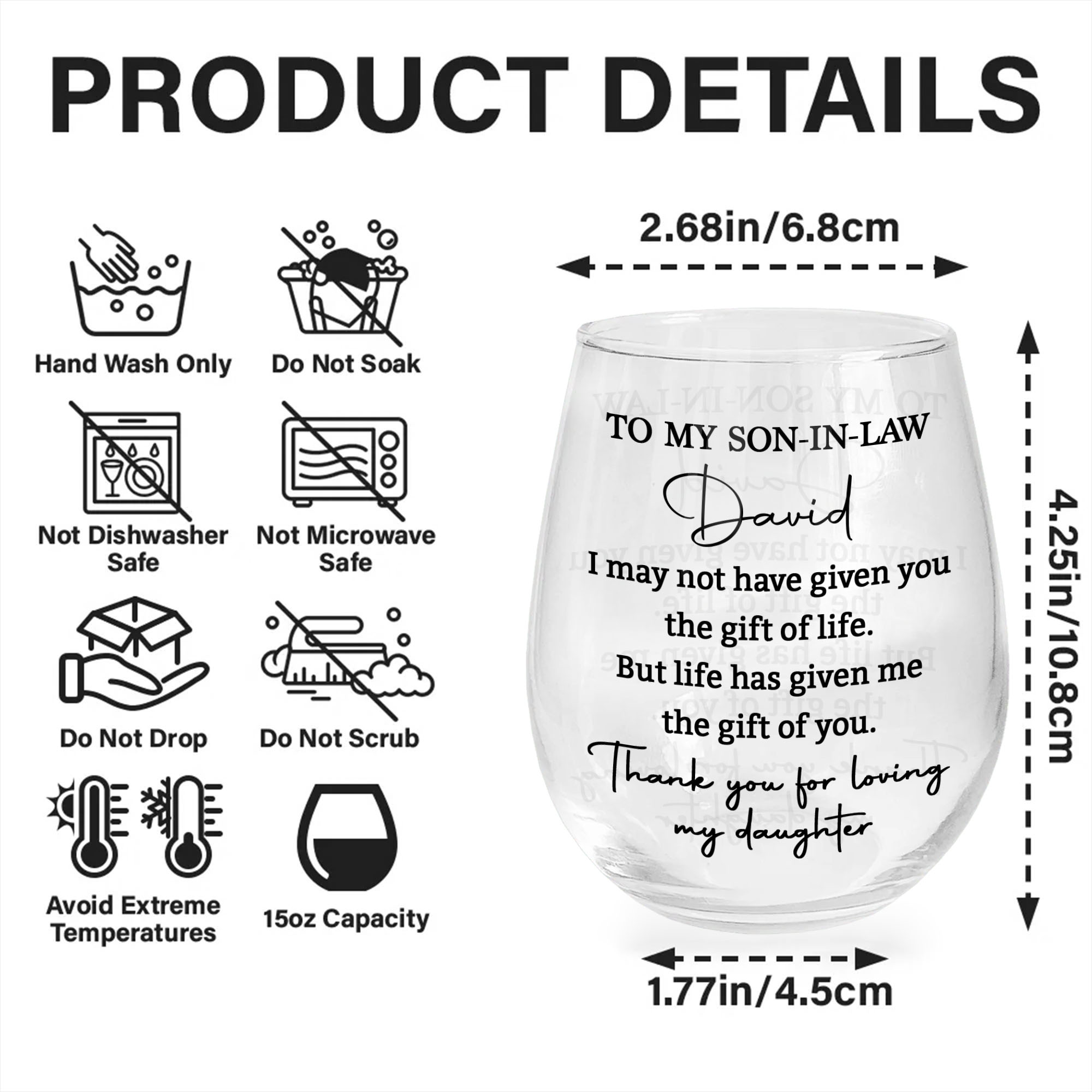 Personalized Stemless Wine Glass for Son-In-Law Gift Idea Wine Glasses GradoCreations