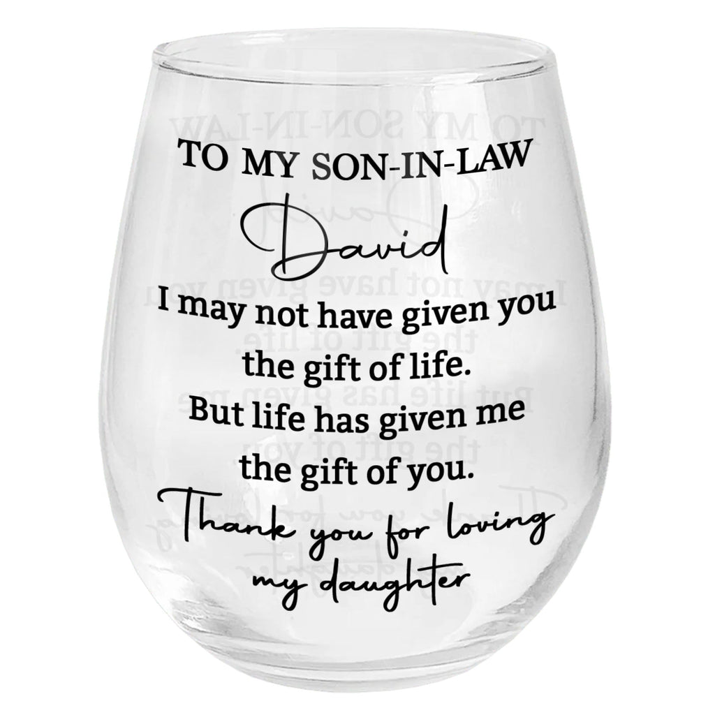 Personalized Stemless Wine Glass for Son-In-Law Gift Idea Wine Glasses GradoCreations