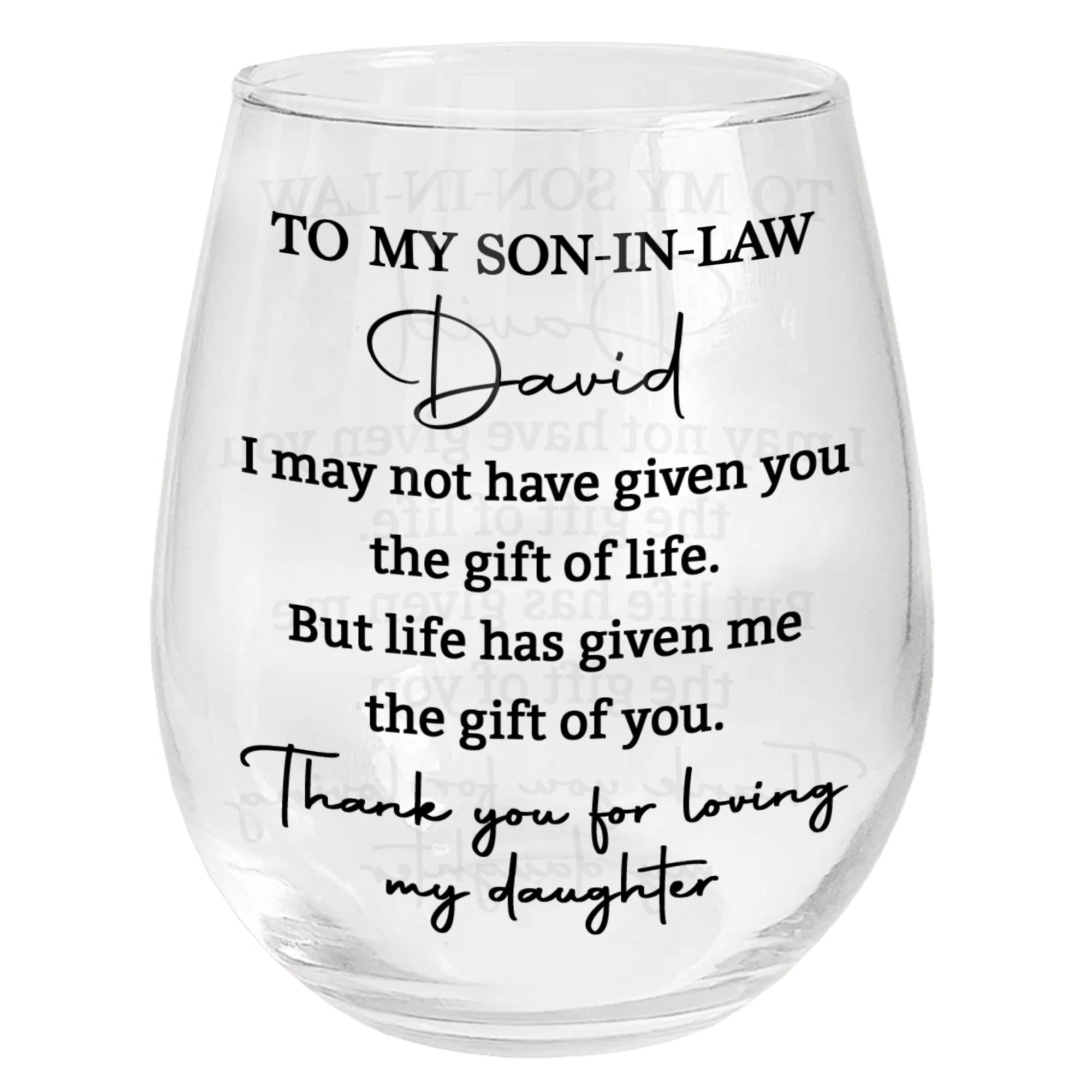 Personalized Stemless Wine Glass for Son-In-Law Gift Idea Wine Glasses GradoCreations