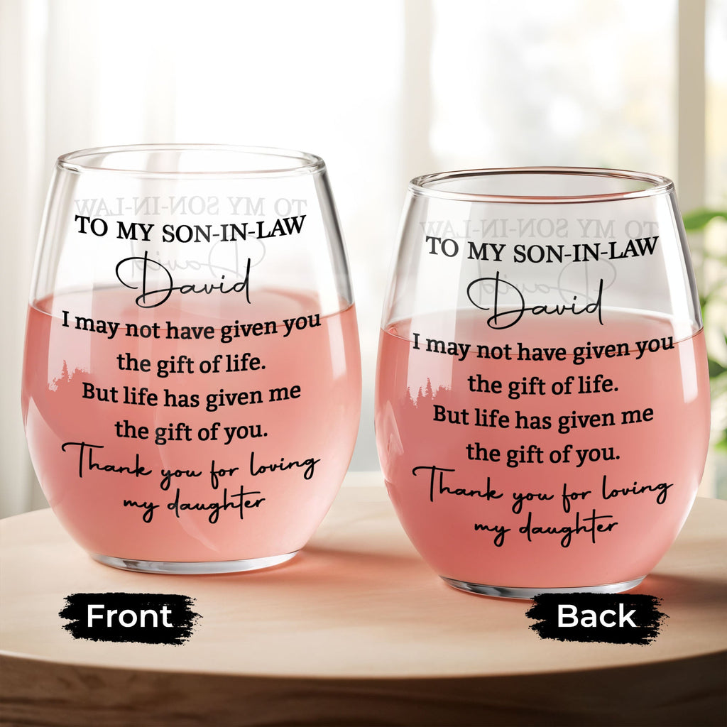 Personalized Stemless Wine Glass for Son-In-Law Gift Idea Wine Glasses GradoCreations