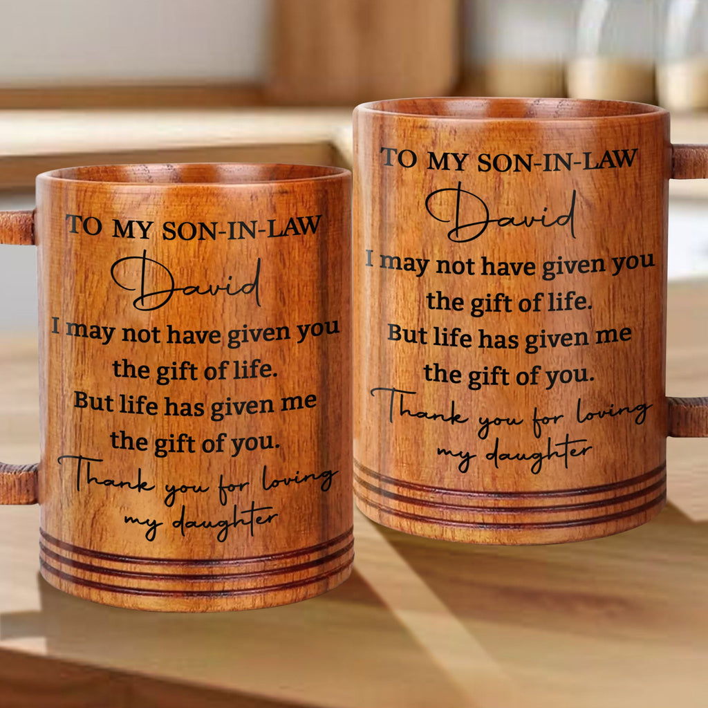 Personalized Custom Wooden Mug Gift for Son-in-Law Thank You Wooden Mug GradoCreations