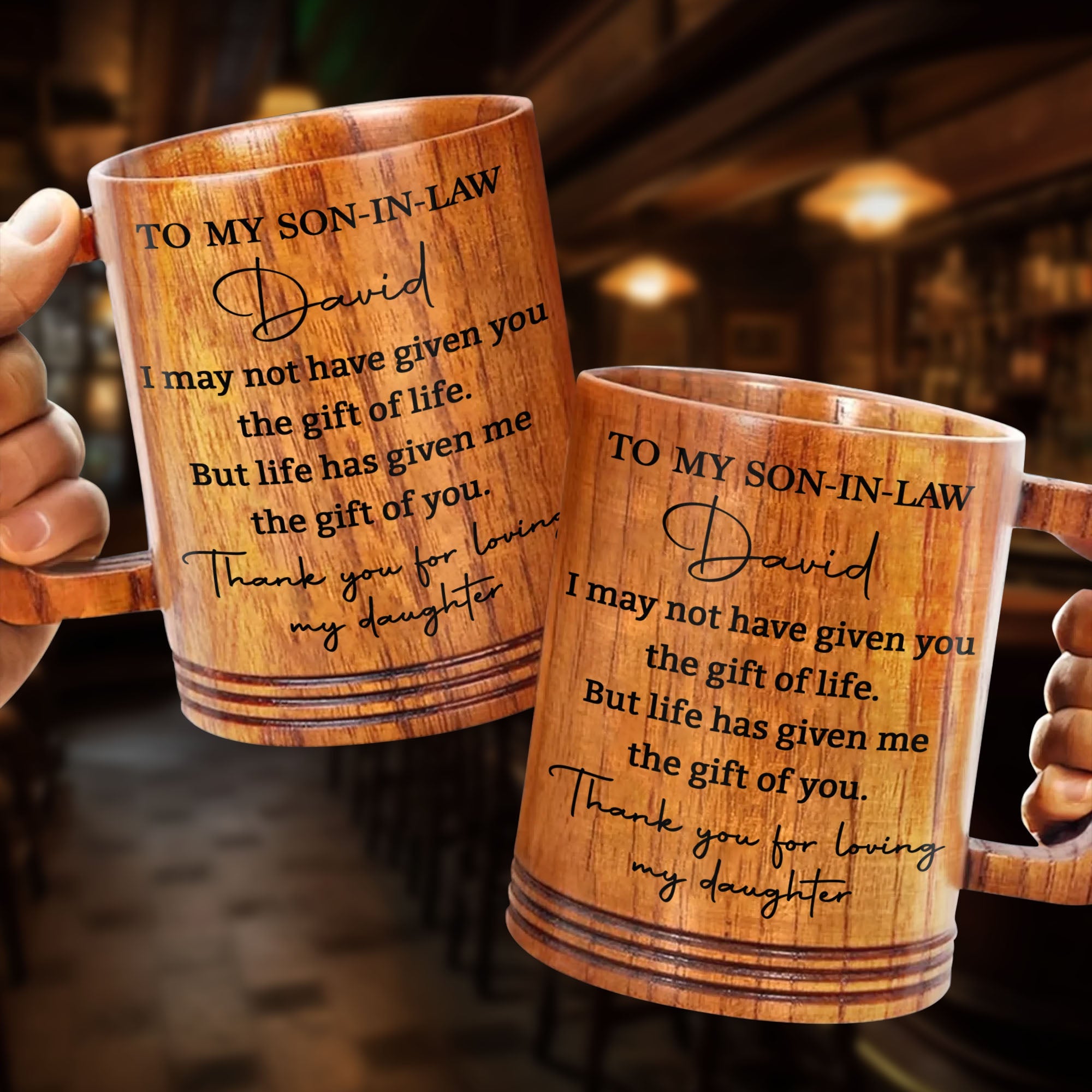 Personalized Custom Wooden Mug Gift for Son-in-Law Thank You Wooden Mug GradoCreations