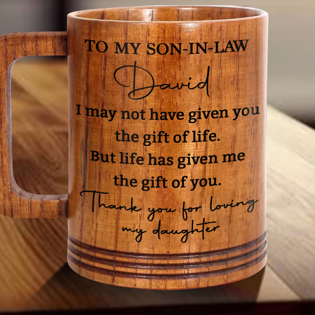 Personalized Custom Wooden Mug Gift for Son-in-Law Thank You Wooden Mug GradoCreations