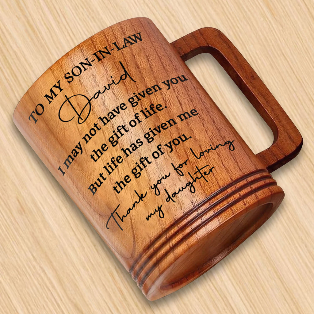 Personalized Custom Wooden Mug Gift for Son-in-Law Thank You Wooden Mug GradoCreations