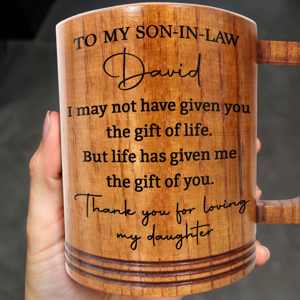 Personalized Custom Wooden Mug Gift for Son-in-Law Thank You Wooden Mug GradoCreations