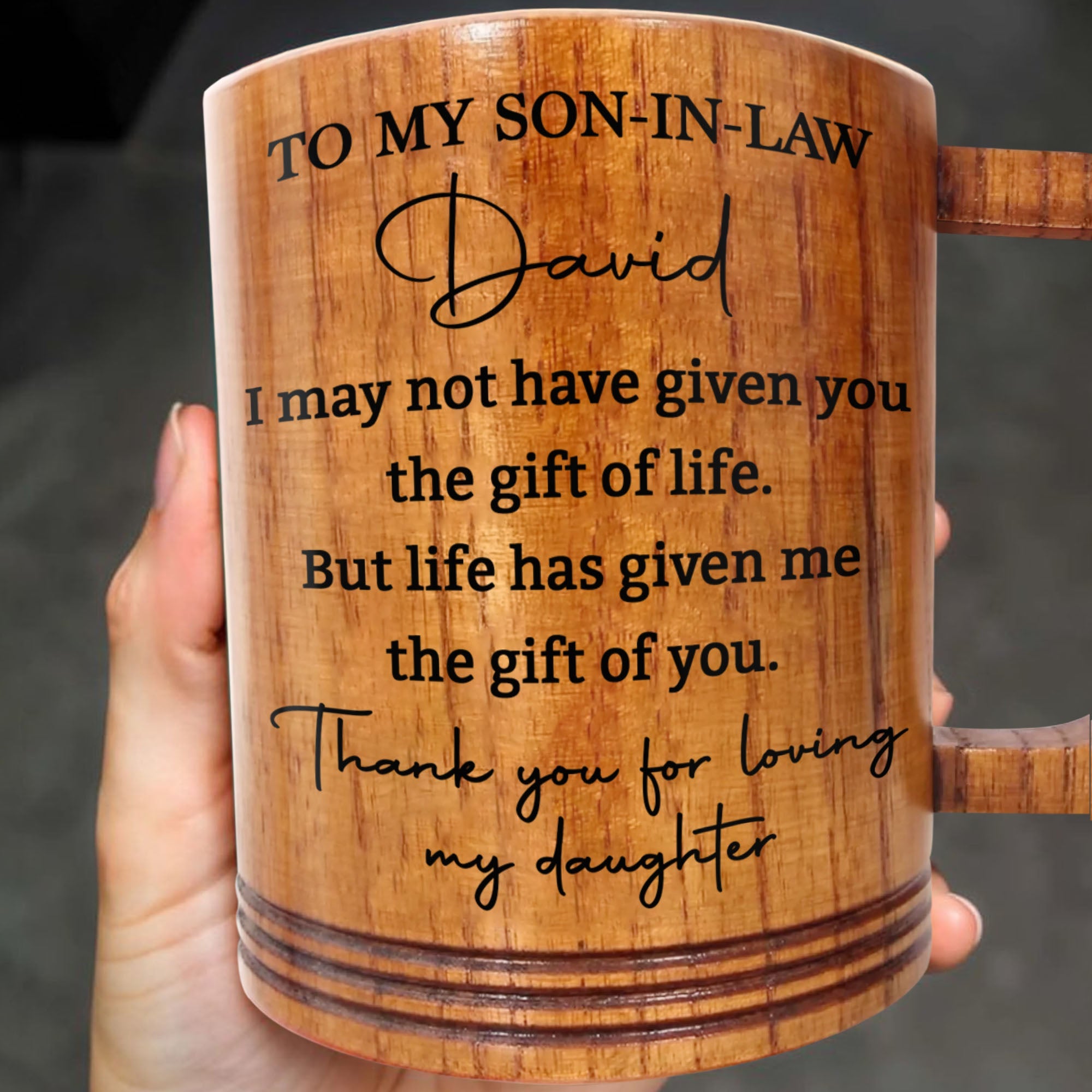 Personalized Custom Wooden Mug Gift for Son-in-Law Thank You Wooden Mug GradoCreations