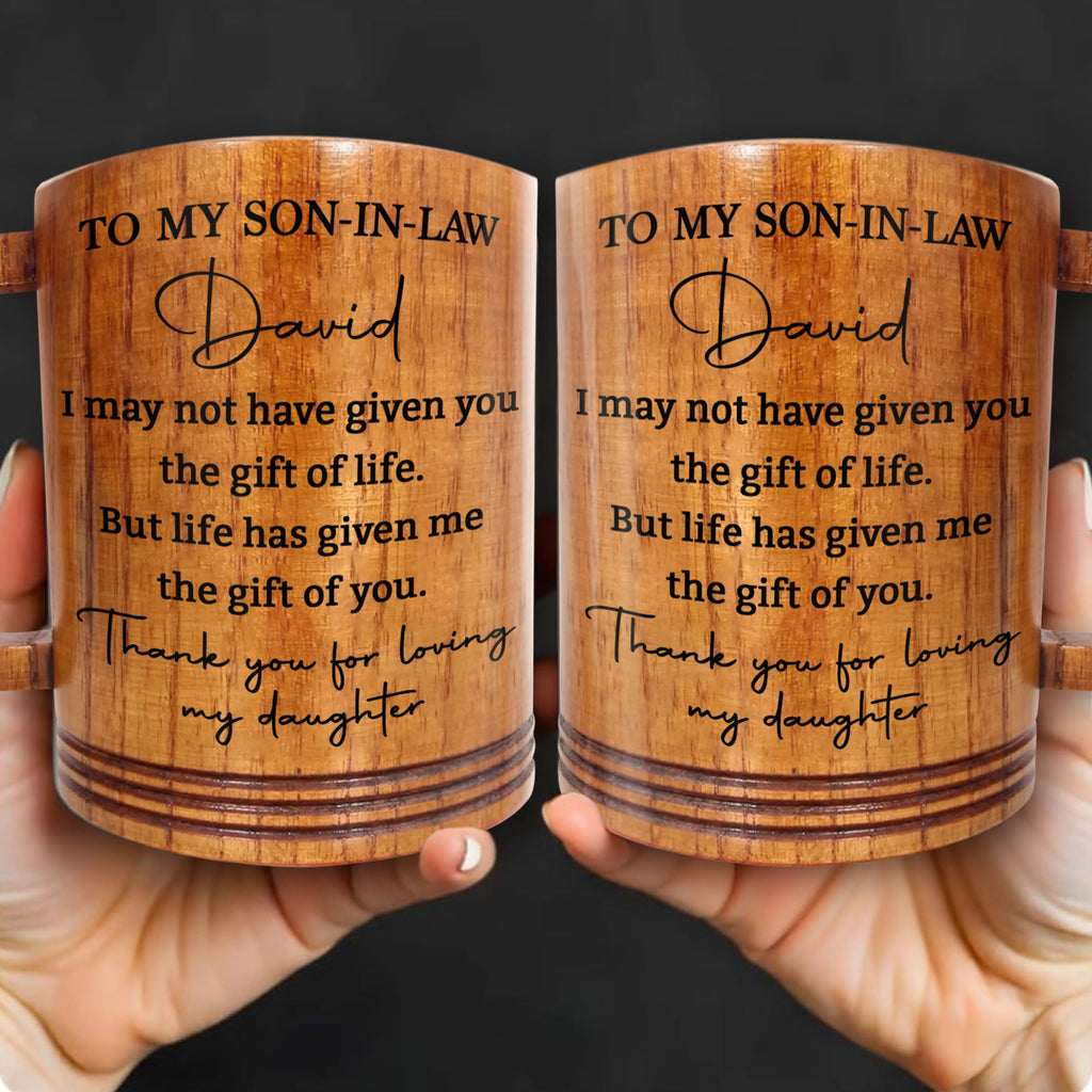 Personalized Custom Wooden Mug Gift for Son-in-Law Thank You Wooden Mug GradoCreations