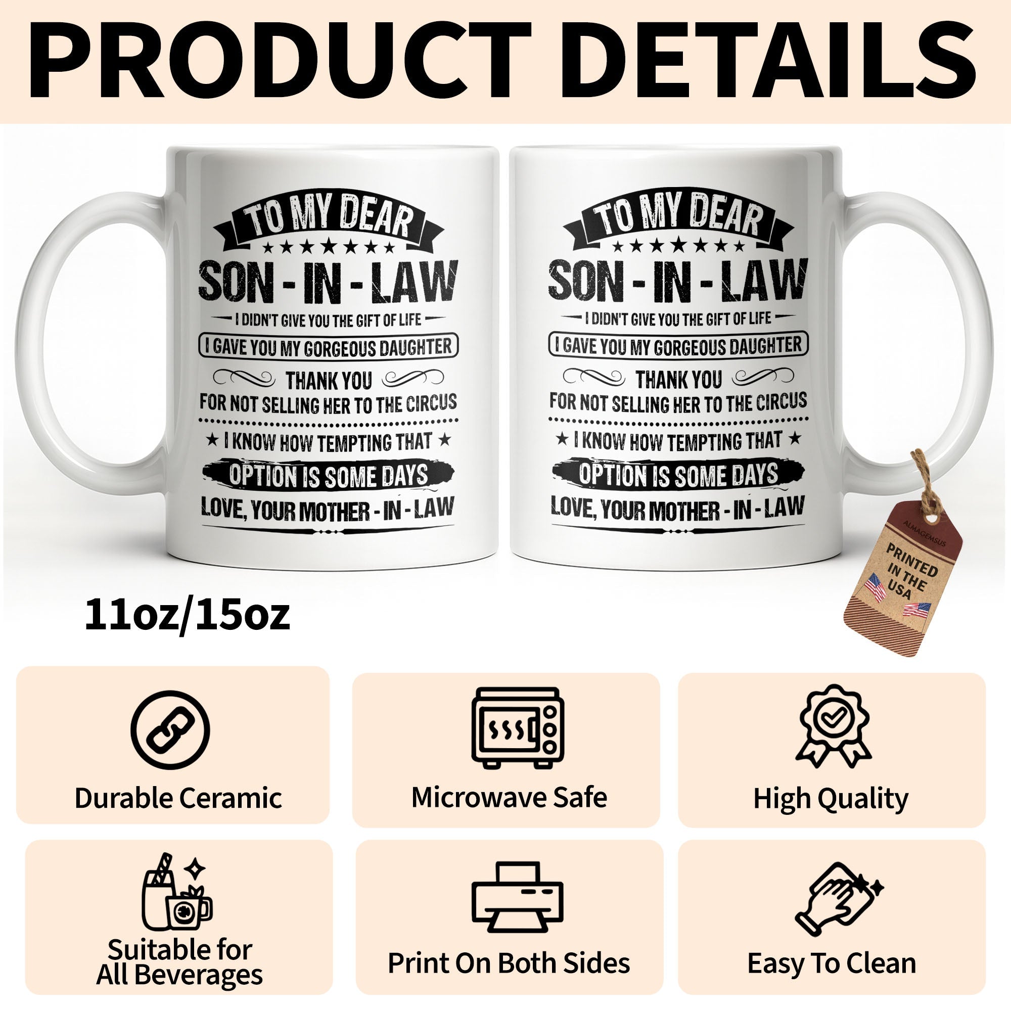 Personalized Coffee Mug for Son-in-Law Unique Gift Idea Edge-to-edge Mug GradoCreations