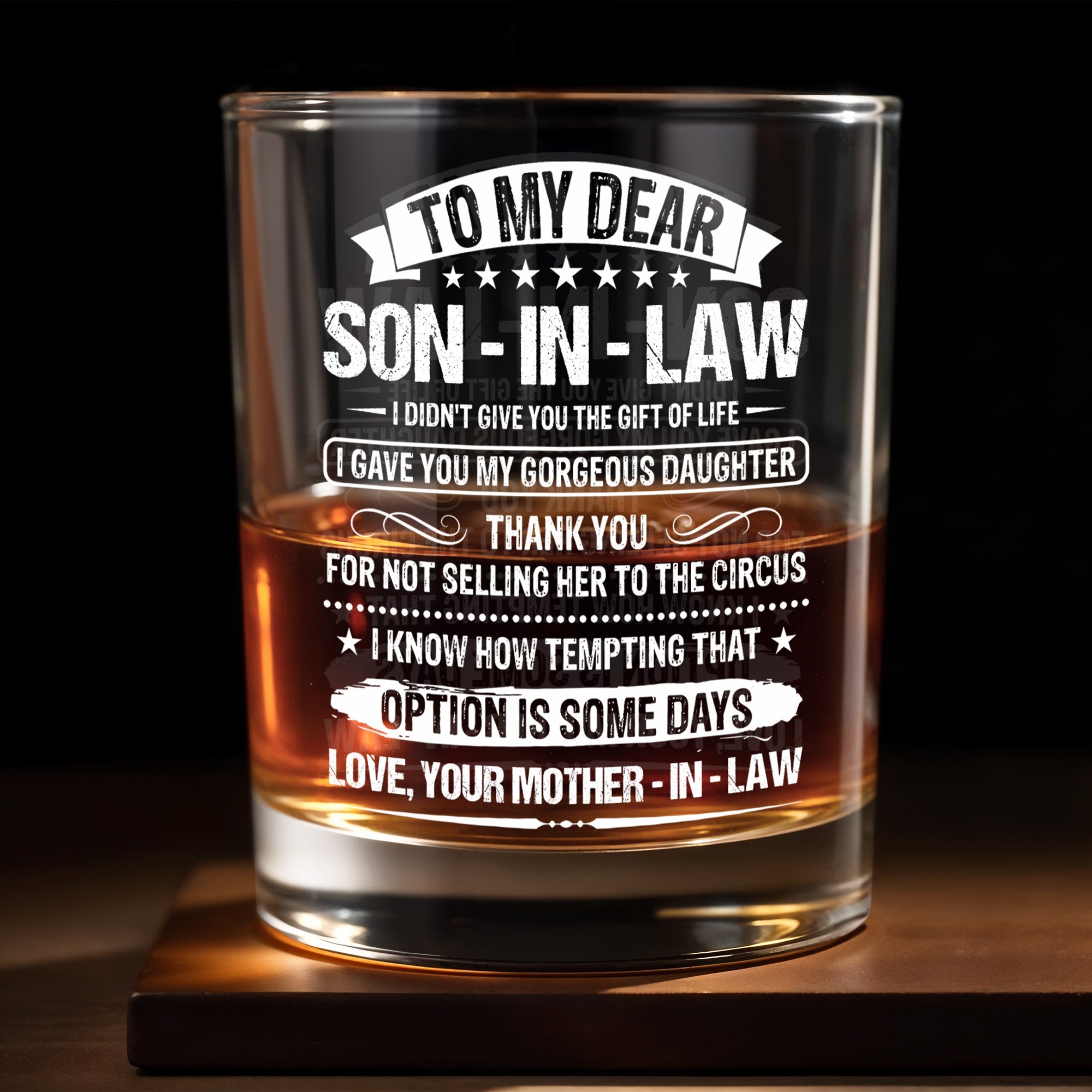 Personalized Custom Whiskey Glass Gift for Son-in-Law - Elegant Design Whiskey Glass GradoCreations