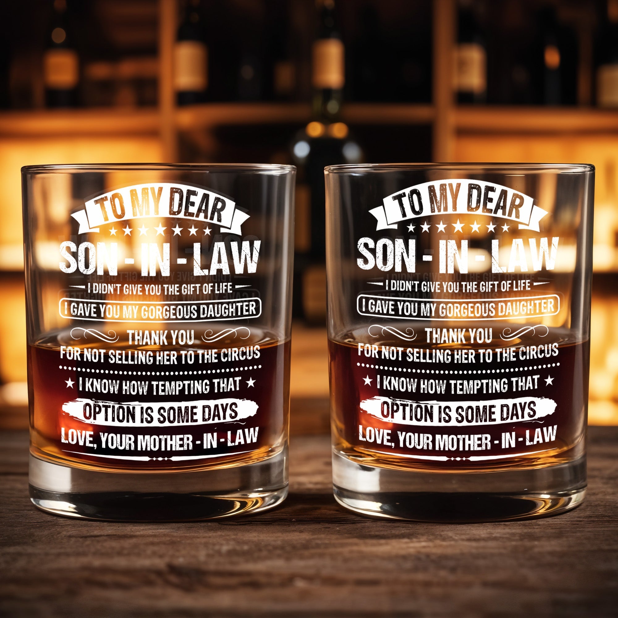 Personalized Custom Whiskey Glass Gift for Son-in-Law - Elegant Design Whiskey Glass GradoCreations
