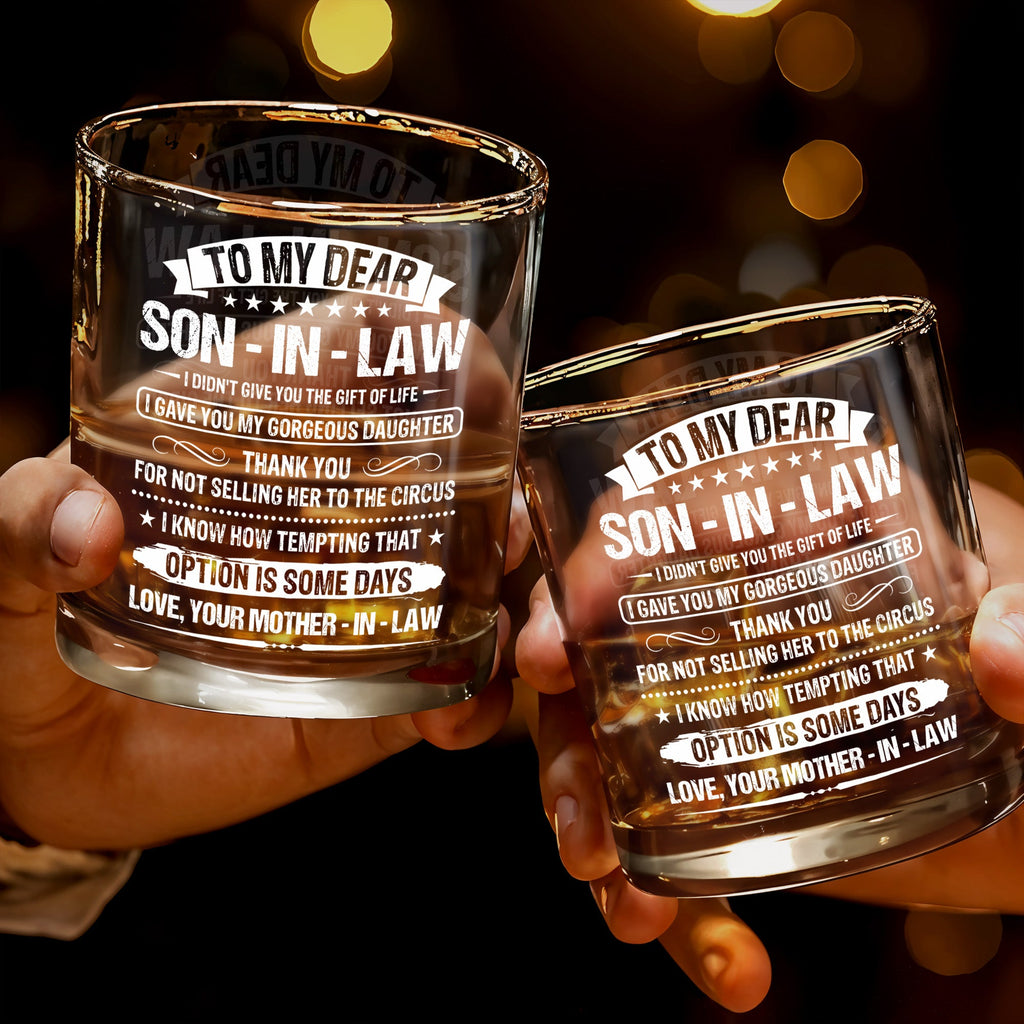 Personalized Custom Whiskey Glass Gift for Son-in-Law - Elegant Design Whiskey Glass GradoCreations