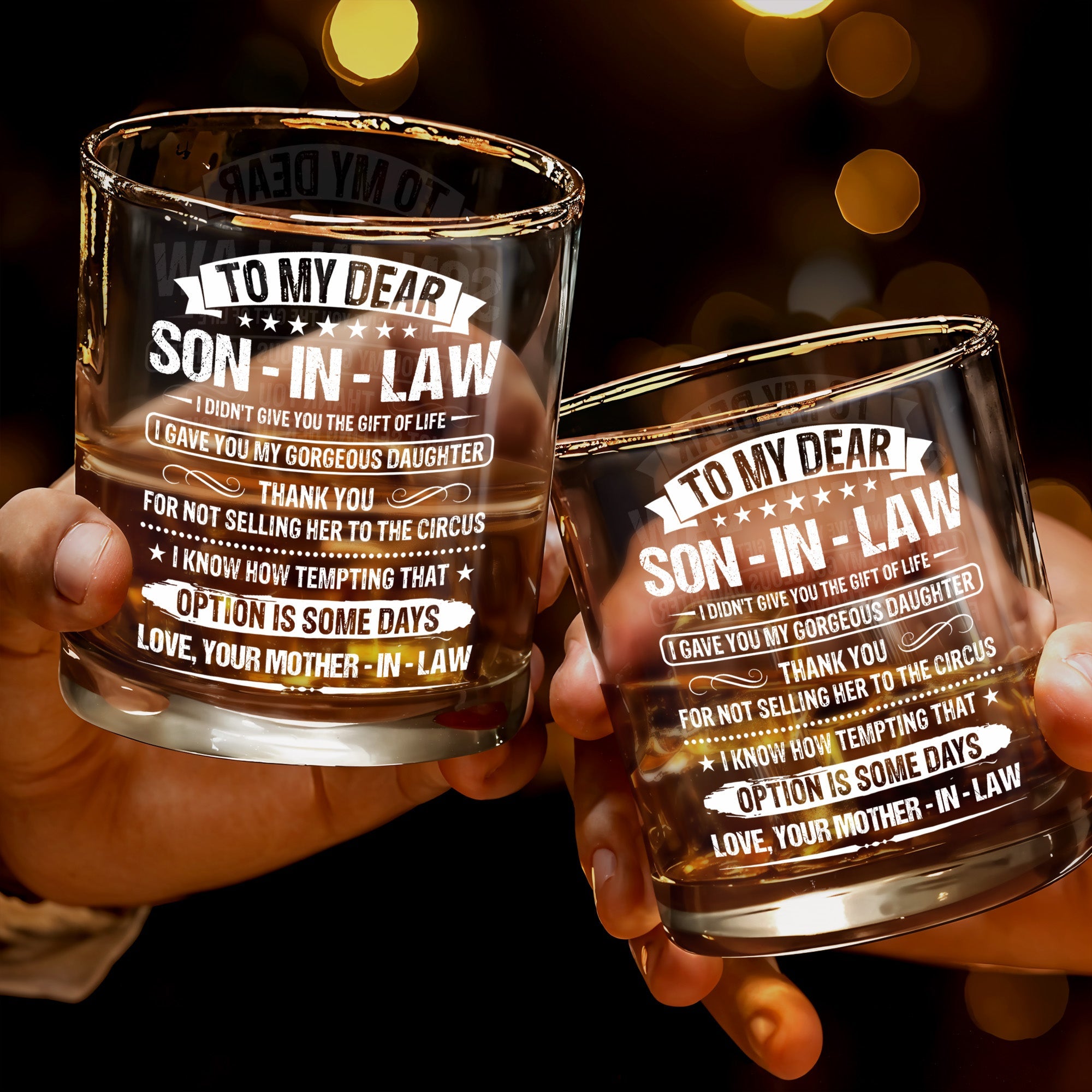 Personalized Custom Whiskey Glass Gift for Son-in-Law - Elegant Design Whiskey Glass GradoCreations