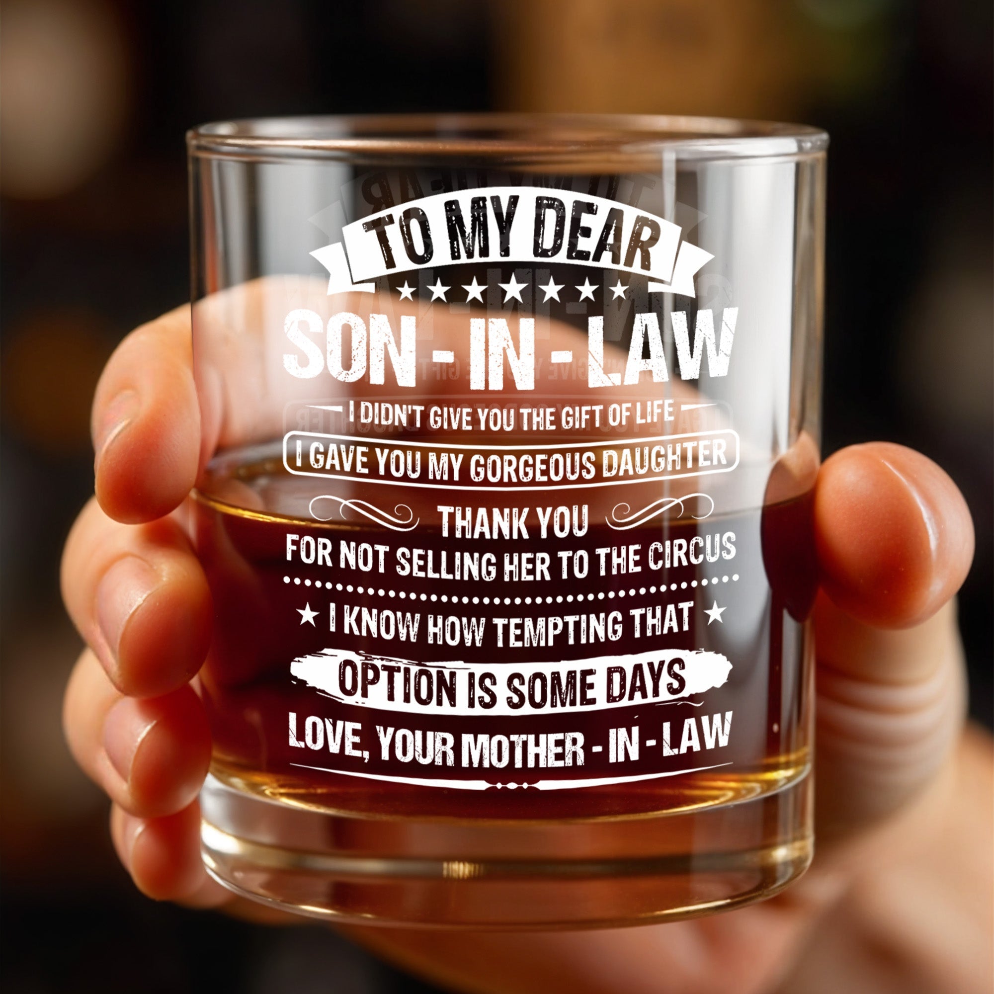Personalized Custom Whiskey Glass Gift for Son-in-Law - Elegant Design Whiskey Glass GradoCreations