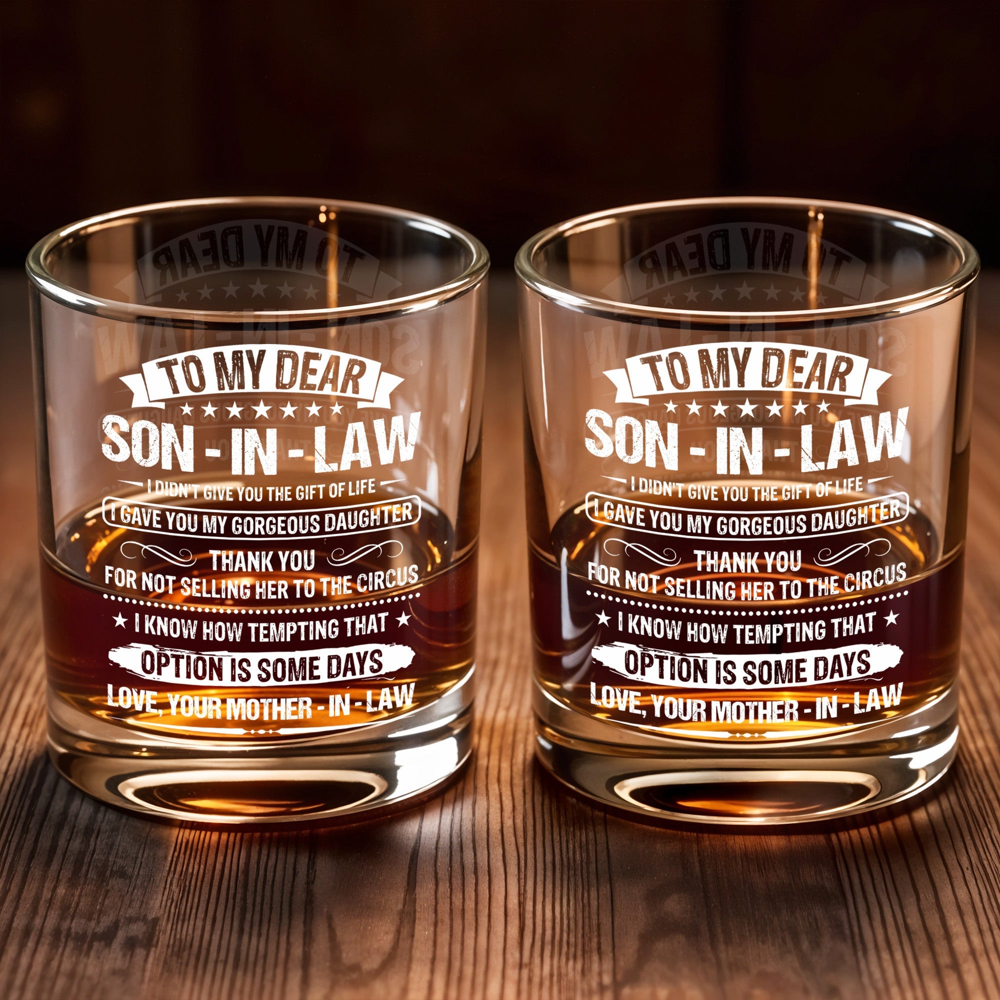 Personalized Custom Whiskey Glass Gift for Son-in-Law - Elegant Design Whiskey Glass GradoCreations