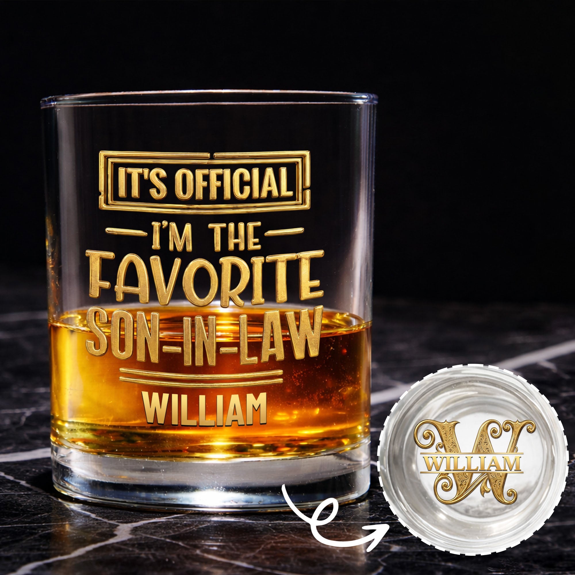 Personalized Whiskey Glass Custom Name Gift for Son-in-Law Whiskey Glass GradoCreations
