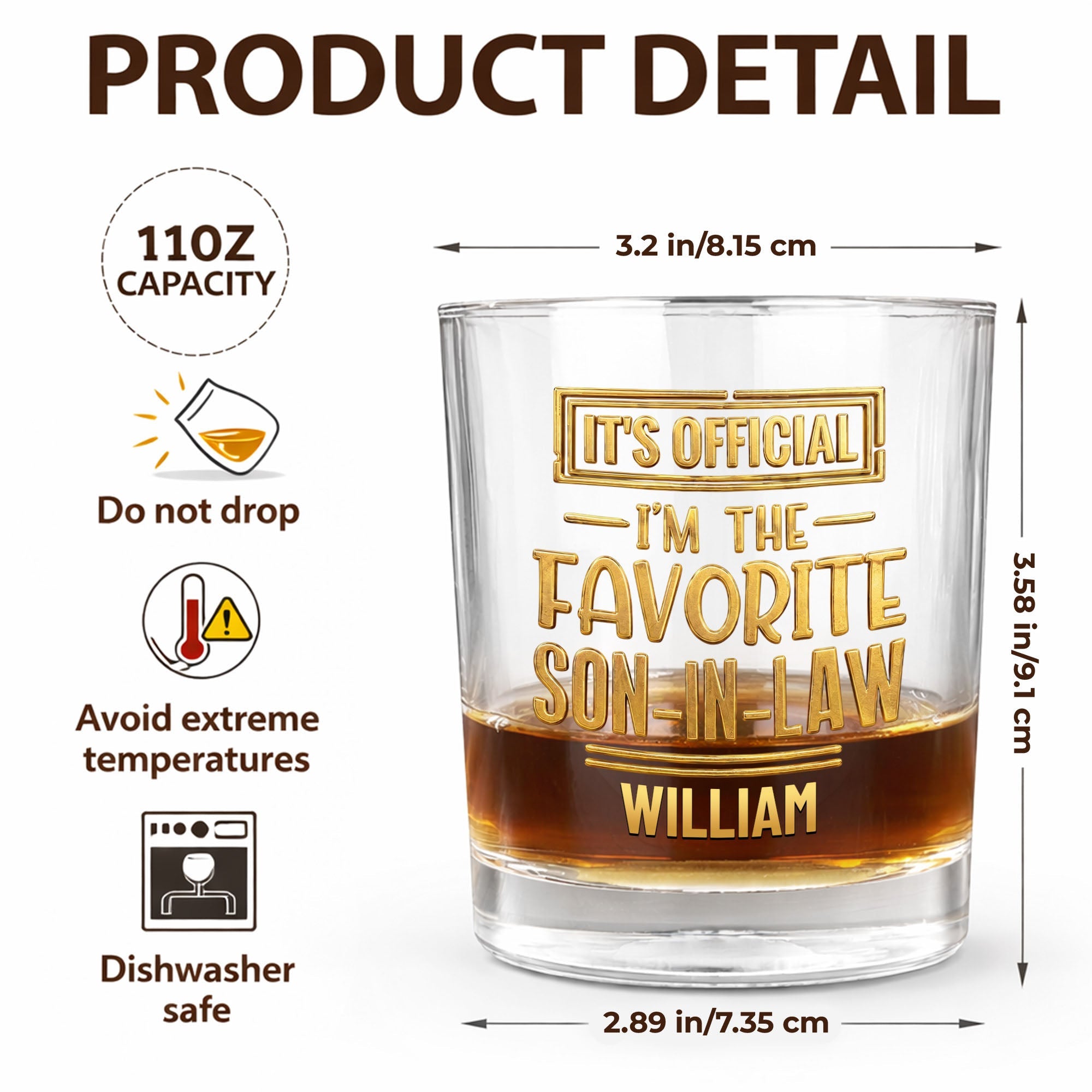 Personalized Whiskey Glass Custom Name Gift for Son-in-Law Whiskey Glass GradoCreations
